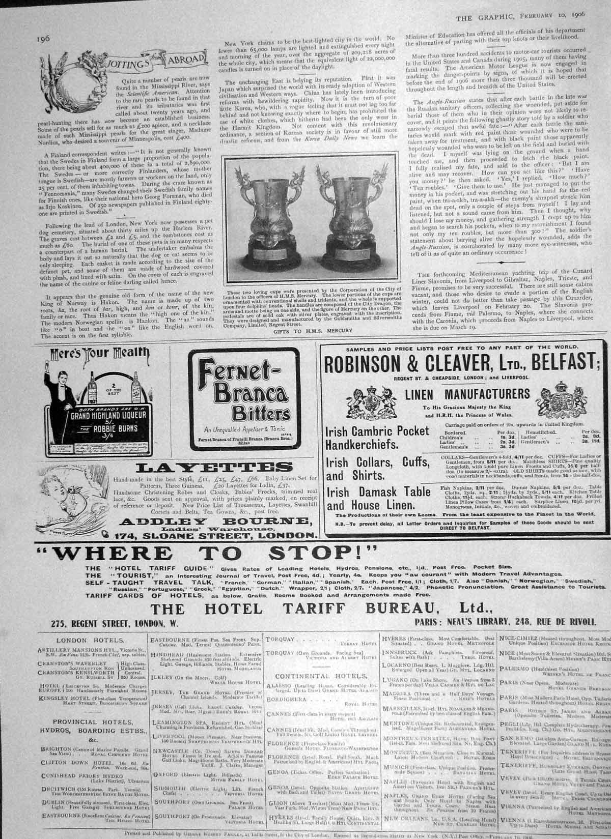 Original Old Antique Print 1906 Loving Cups City London H.M.S. Mercury Liqueur