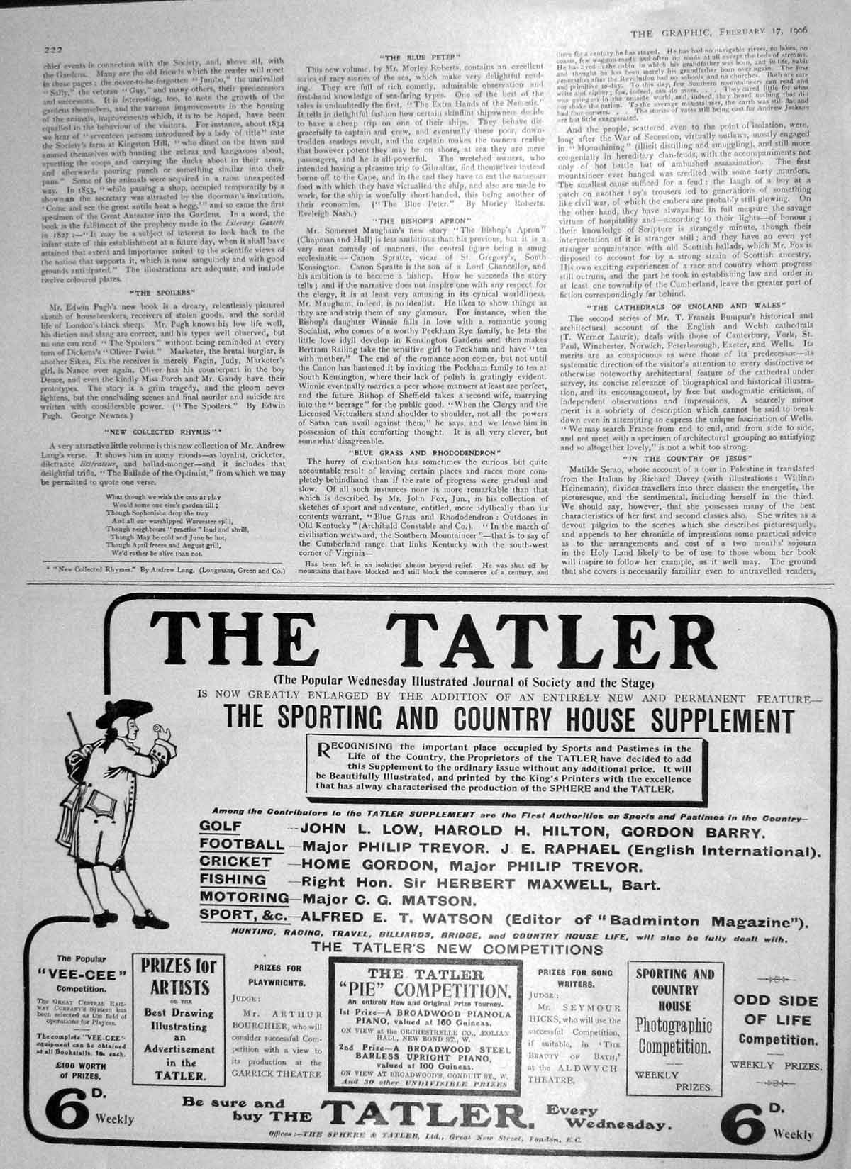 Original Old Antique Print 1906 Tatler Sporting Country House Supplement Advert