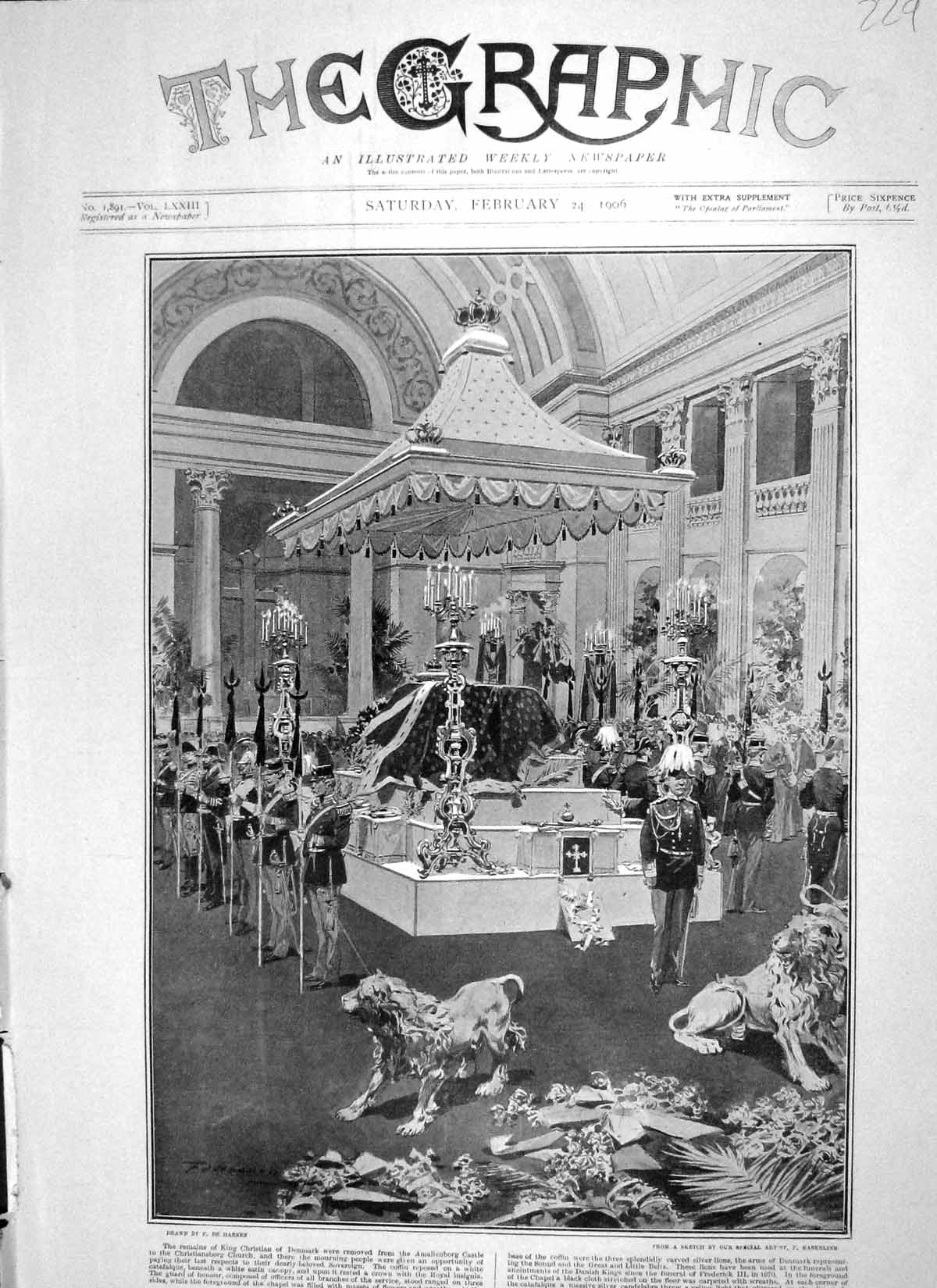 Original Old Antique Print 1906 King Christian Funeral Christiansborg Preussen