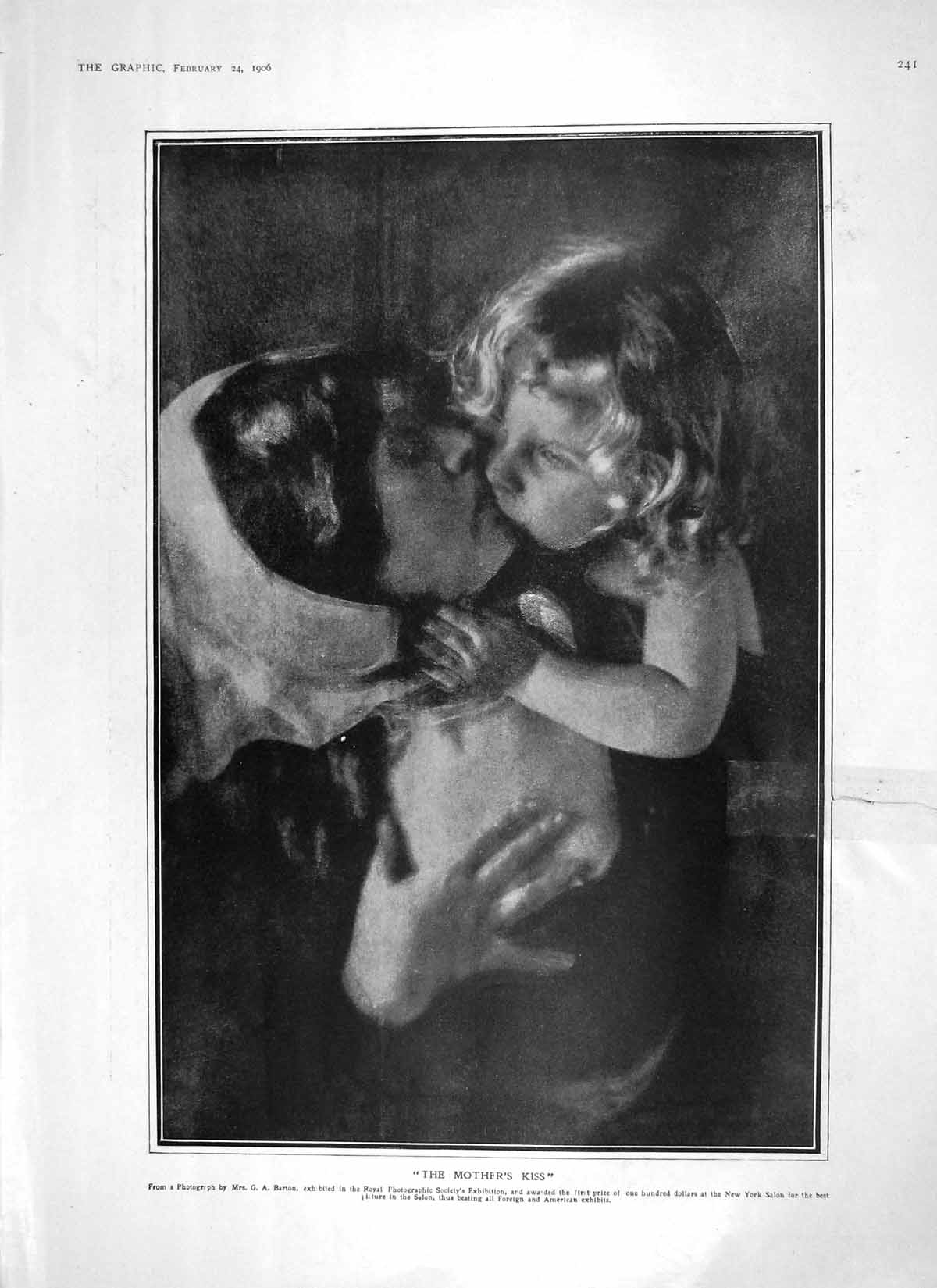 Old Antique Print 1906 Mother'S Kiss Little Girl Engadine Silvaplana Lake 20th