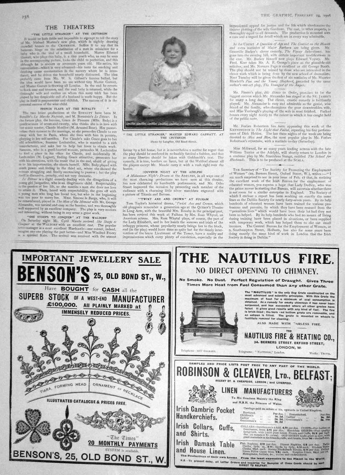 Original Old Antique Print 1906 Little Stranger Master Edward Garratt Criterion