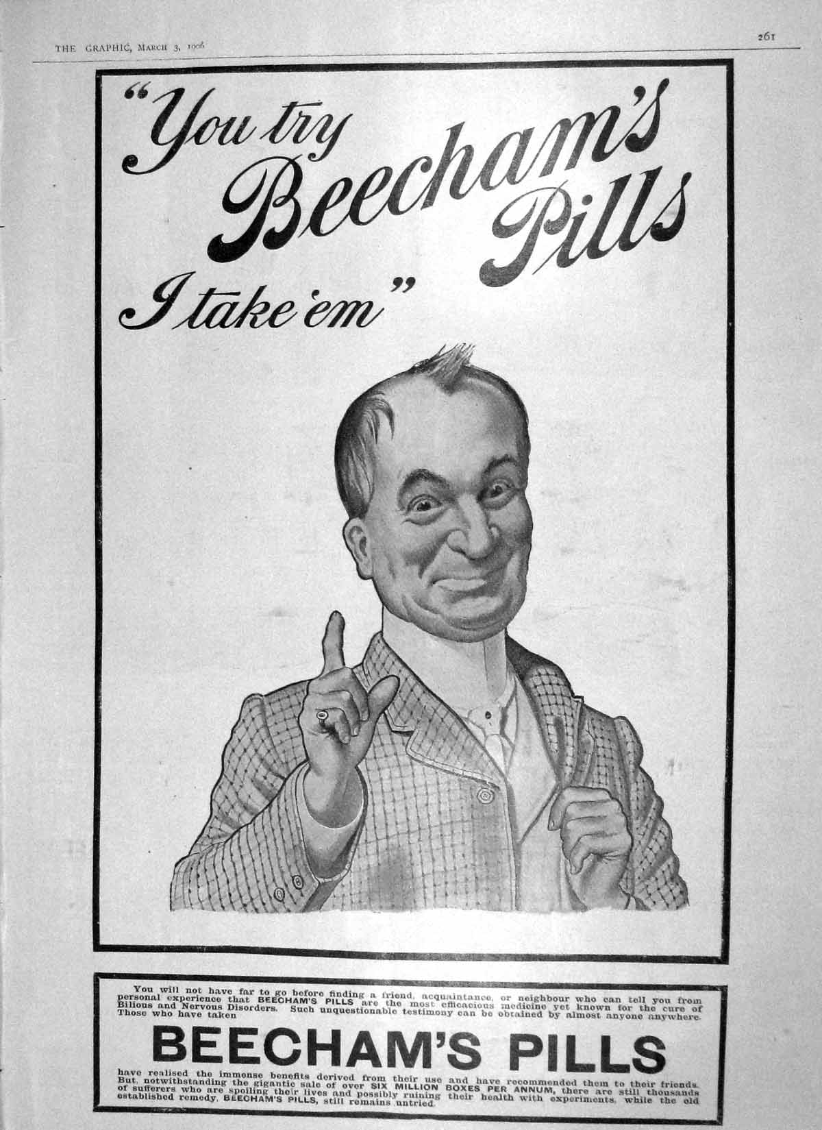 Original Old Antique Print 1906 Advertisement Beechams Pills Nervous Disorders