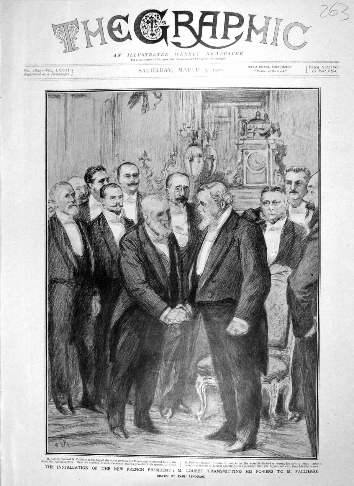 Original Old Antique Print 1906 Installation French President Loubet Fallieres