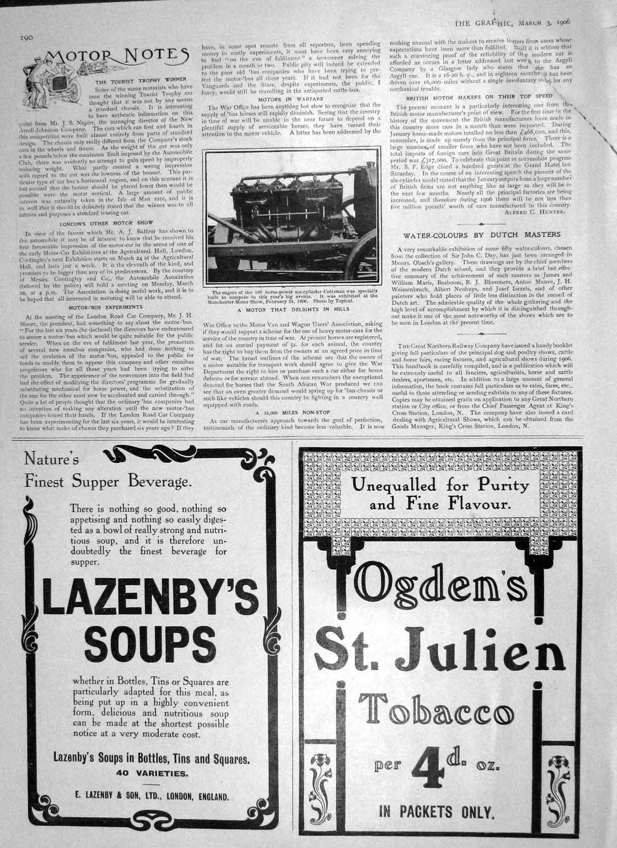 Original Old Antique Print 1906 Motor Engine Cottenau Manchester Show Lazenby