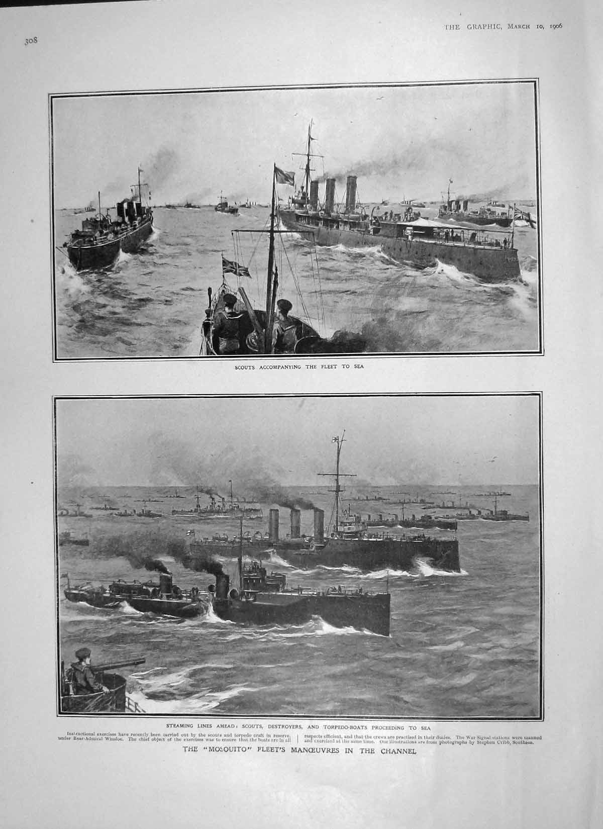 Old Antique Print 1906 Mosquito Ship Scouts Channel Baregg Hotel Albufera 20th