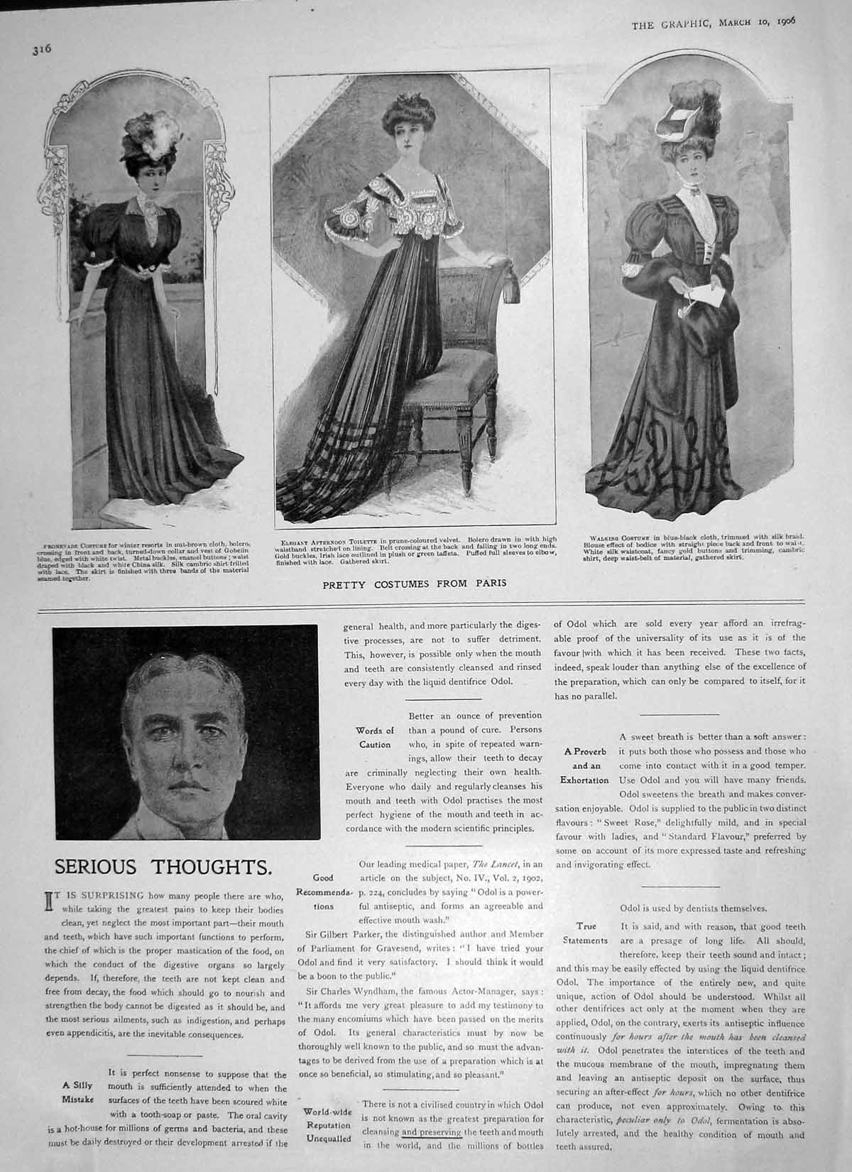 Original Old Antique Print 1906 Pretty Costumes Paris Fashion Promenade Walking