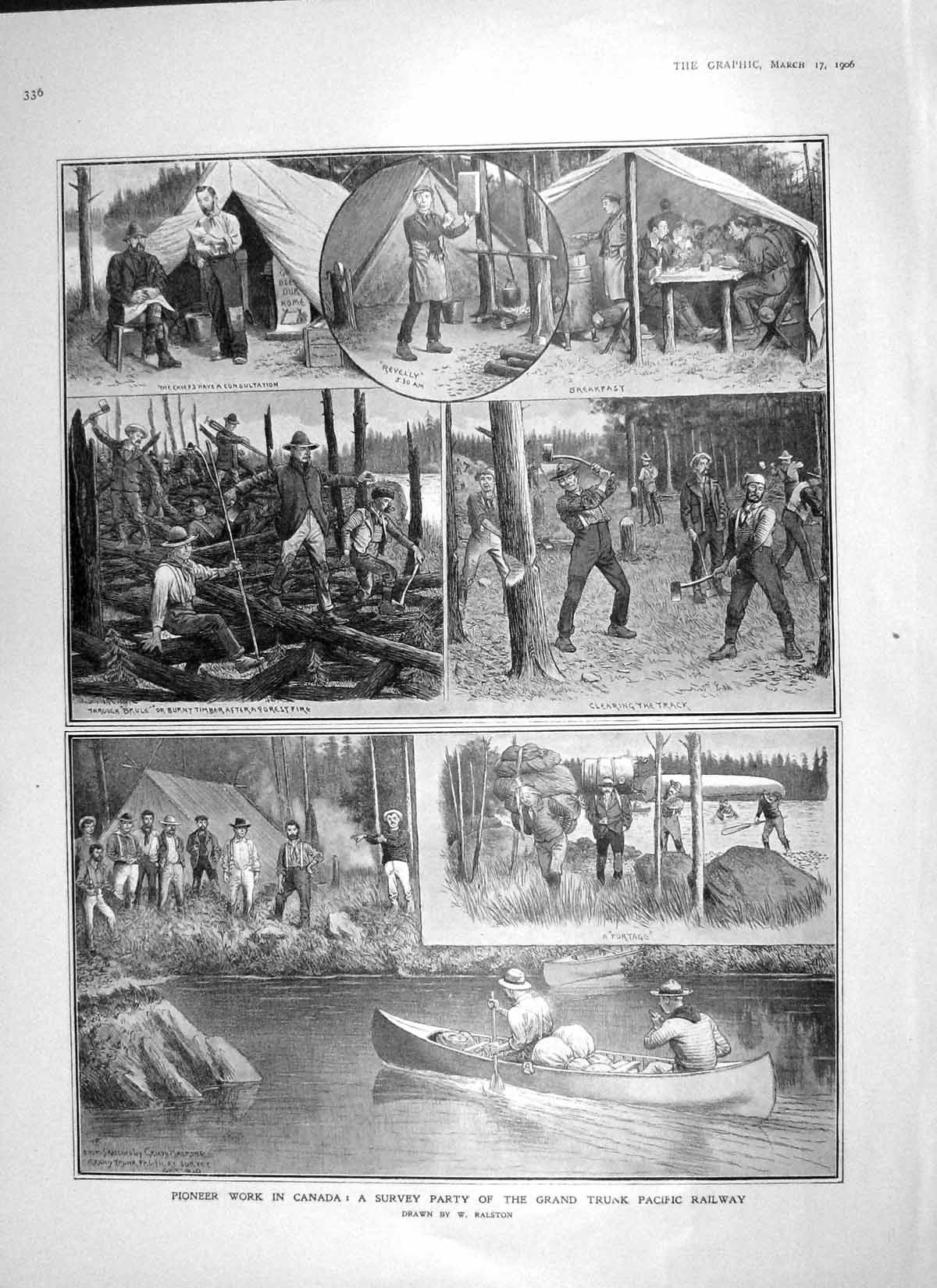 Old Antique Print 1906 Survey Work Pacific Railway Canada Courrieres Mine 20th