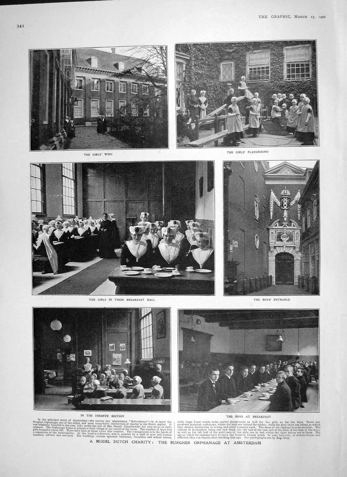 Old Antique Print 1906 Burgher Orphanage Amsterdam Balfour House Commons 20th