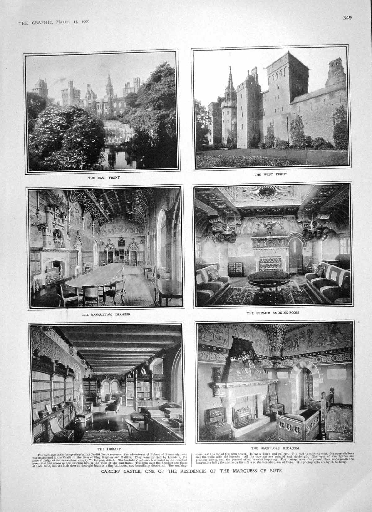 Old Antique Print 1906 Cardiff Castle Marquess Bute King Edward Sarrien 20th
