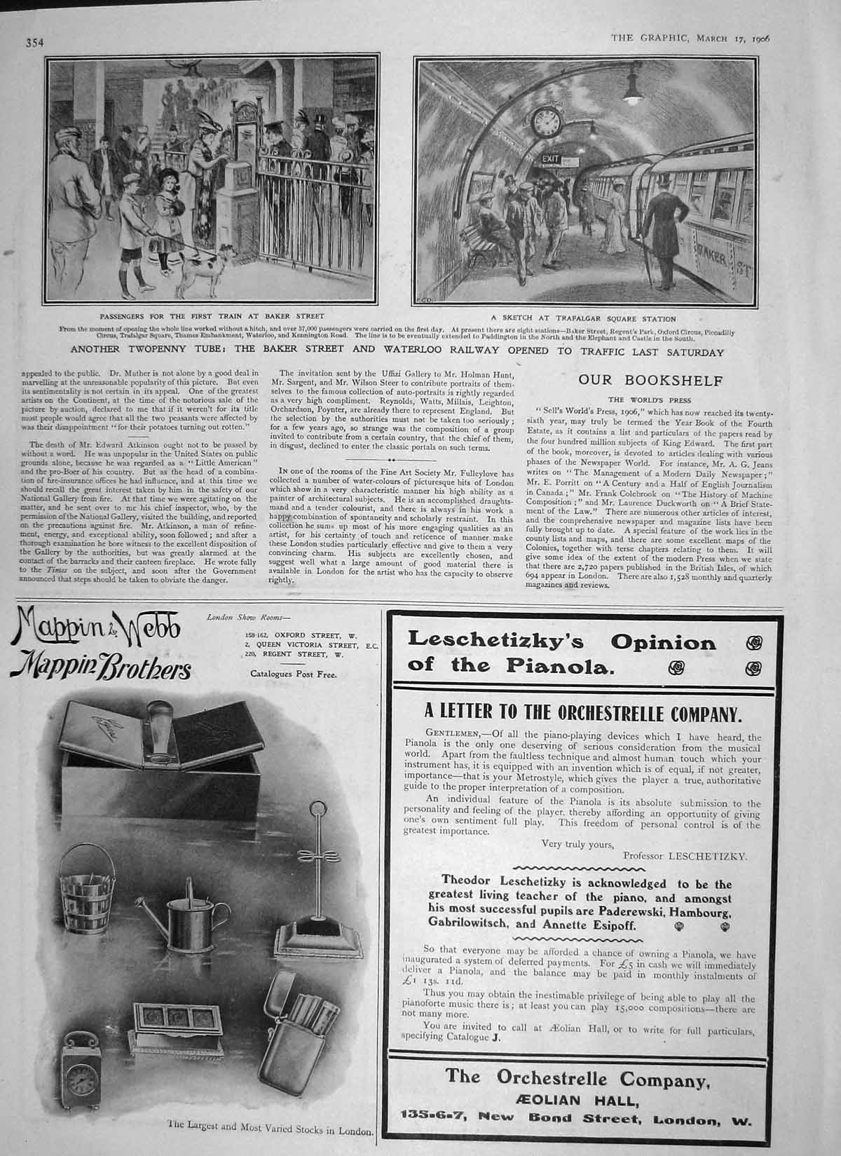 Original Old Antique Print 1906 Tube Station Trafalgar Square Waterloo Railway