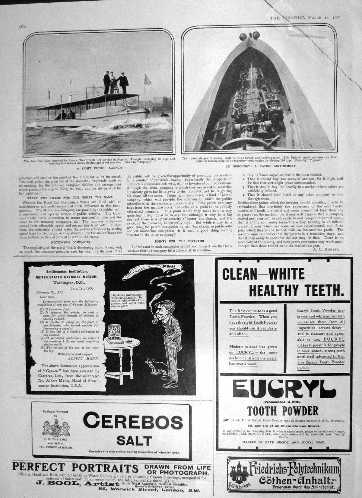 Old Antique Print 1906 Motor Boat Nigeria Racing Thornycroft Cerebos Salt 20th