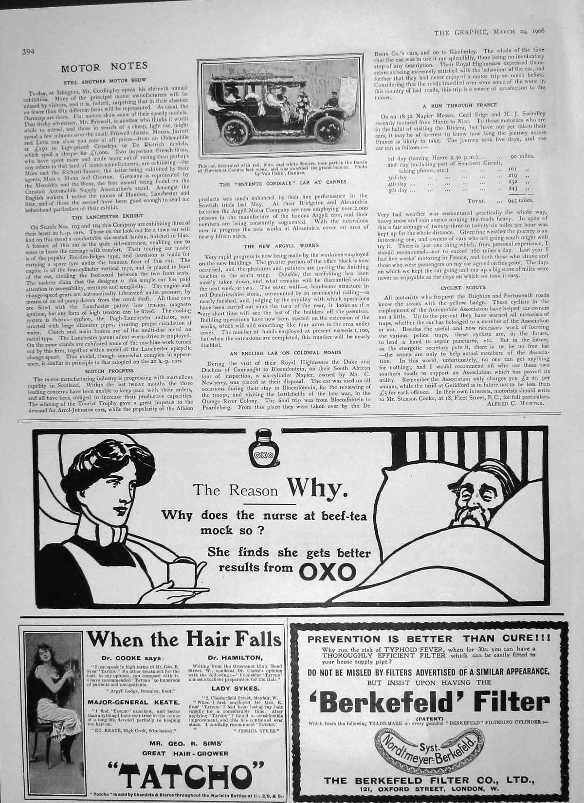 Old Antique Print 1906 Entente Cordiale Car Cannes Oxo Tatcho Berkefeld 20th