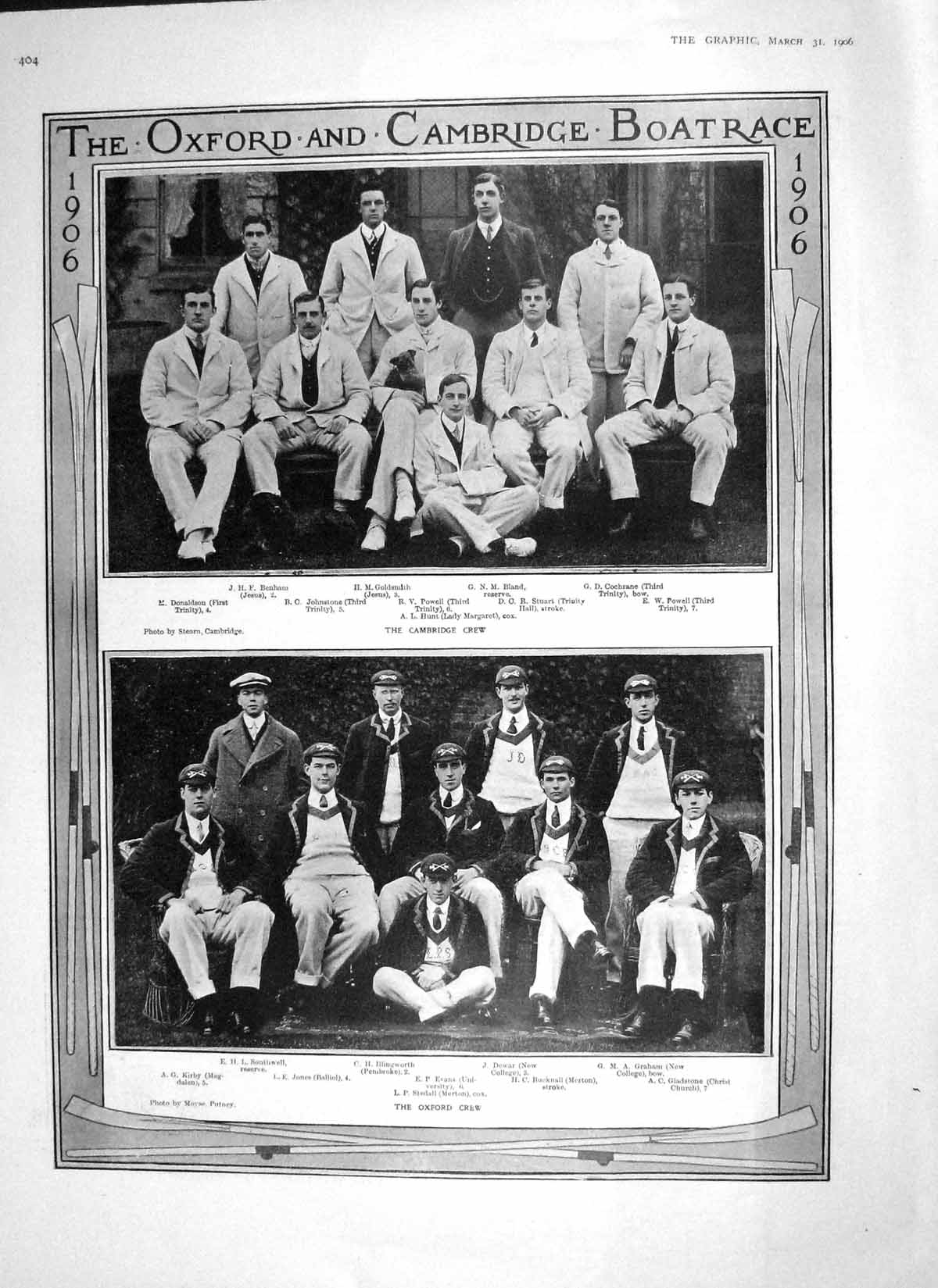 Old Antique Print 1906 Oxford Cambridge Boat Crew Hopwood Ridgeway Lord 20th