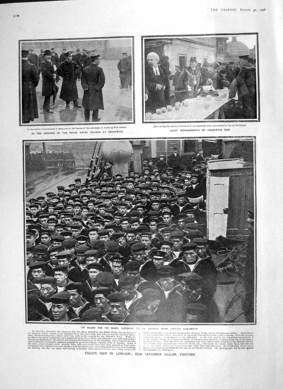Old Antique Print 1906 Togo London Japan Sailors Greenwich Nansen Horse 20th
