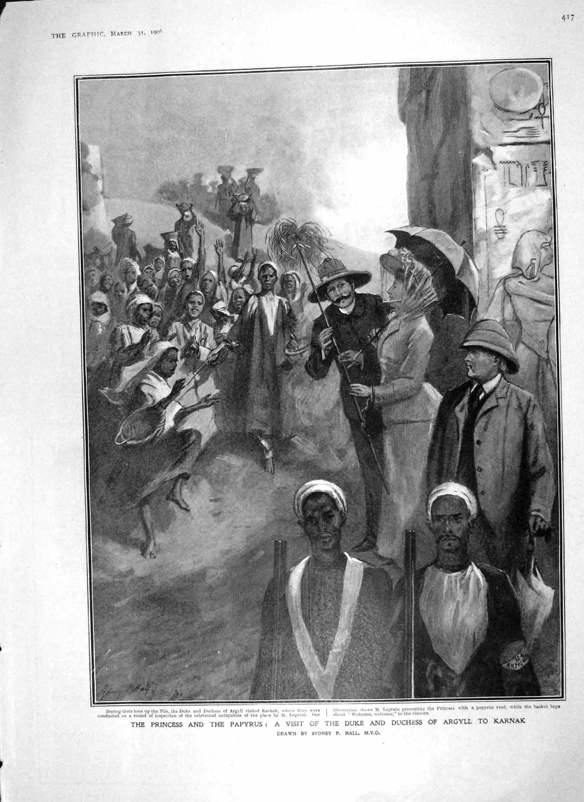 Old Antique Print 1906 Princess Papyrus Reed Duke Duchess Argyll Karnak 20th