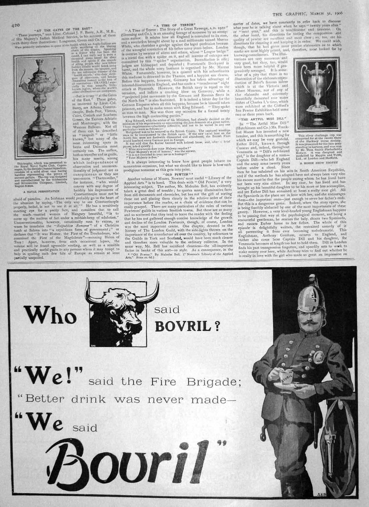 Original Old Antique Print 1906 Trophy Royal Naval Yacht Club Horse Show 20th