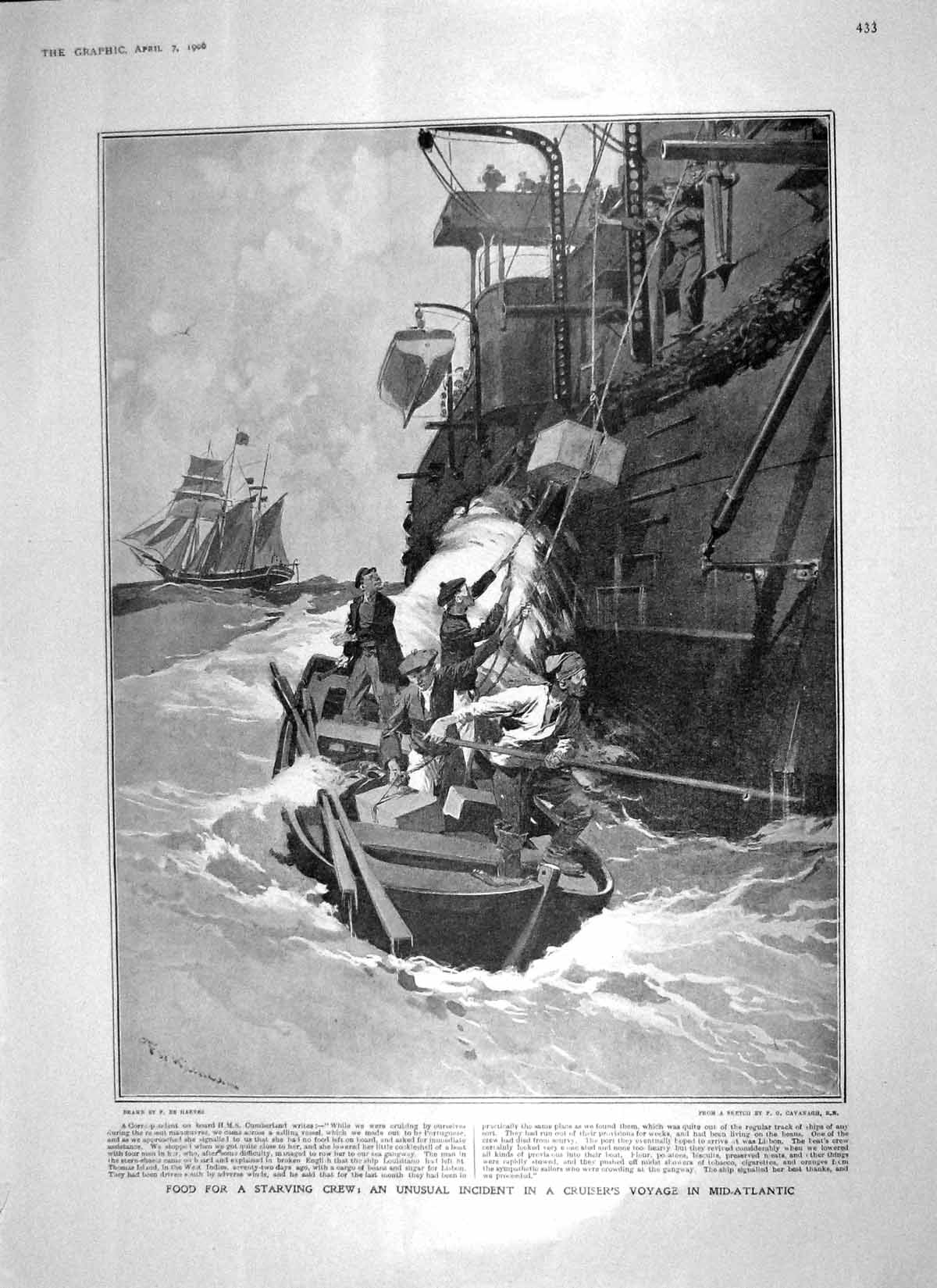 Original Old Antique Print 1906 Ship Cumberland Food Boat Atlantic Lords Milner