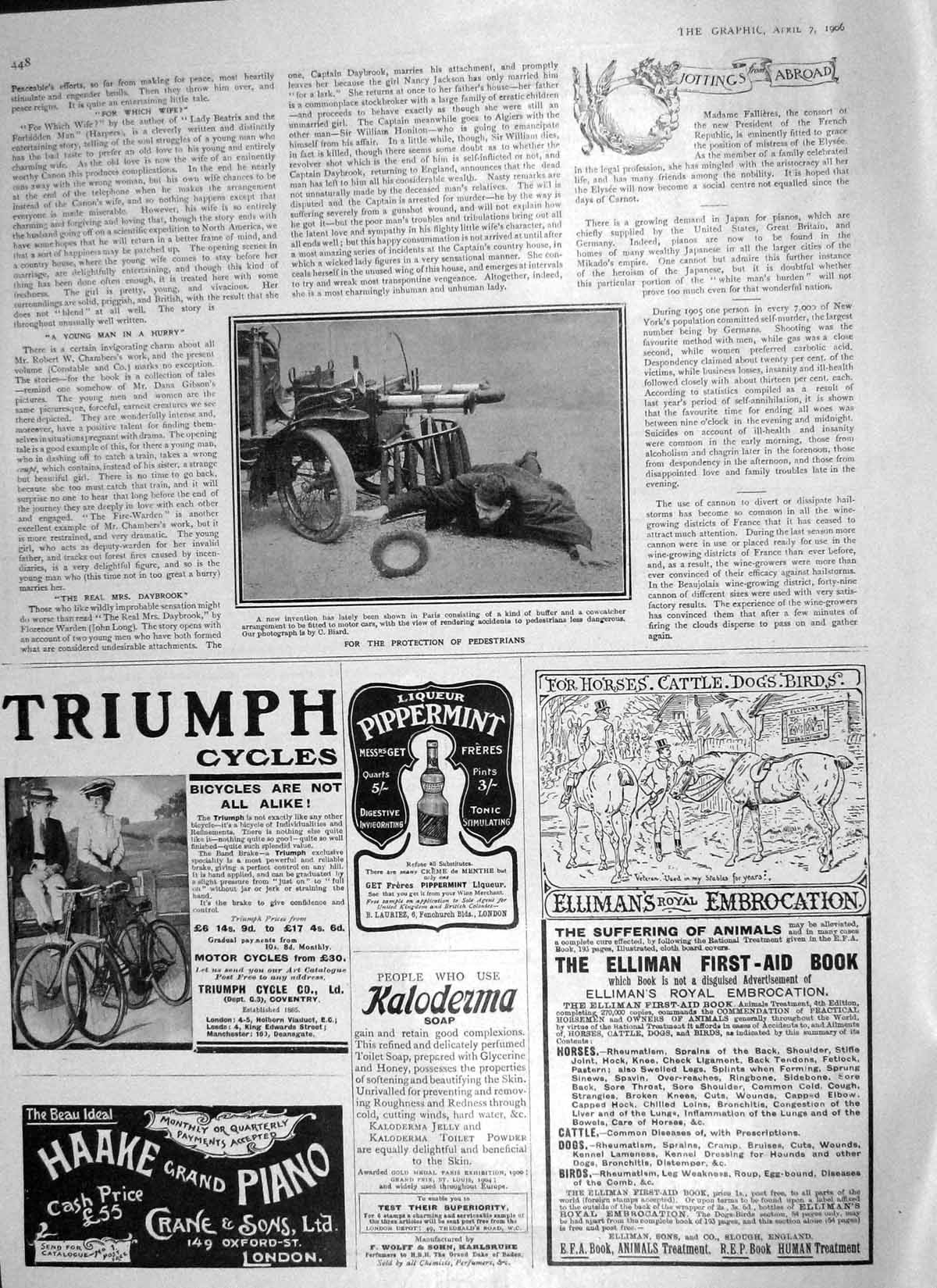 Old Antique Print 1906 Buffer Cowcatcher Motor Car Paris Triumph Cycles 20th