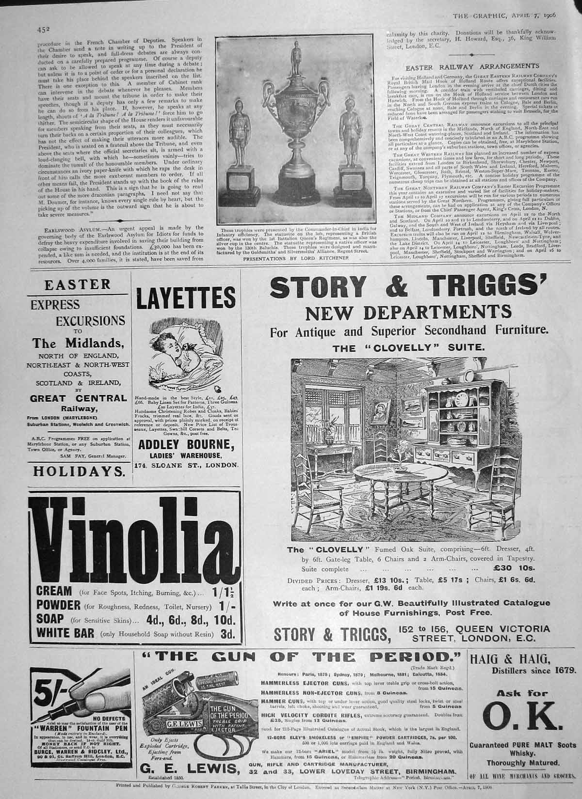 Old Antique Print 1906 Trophies Lord Kitchener India Layettes Story Trigg 20th