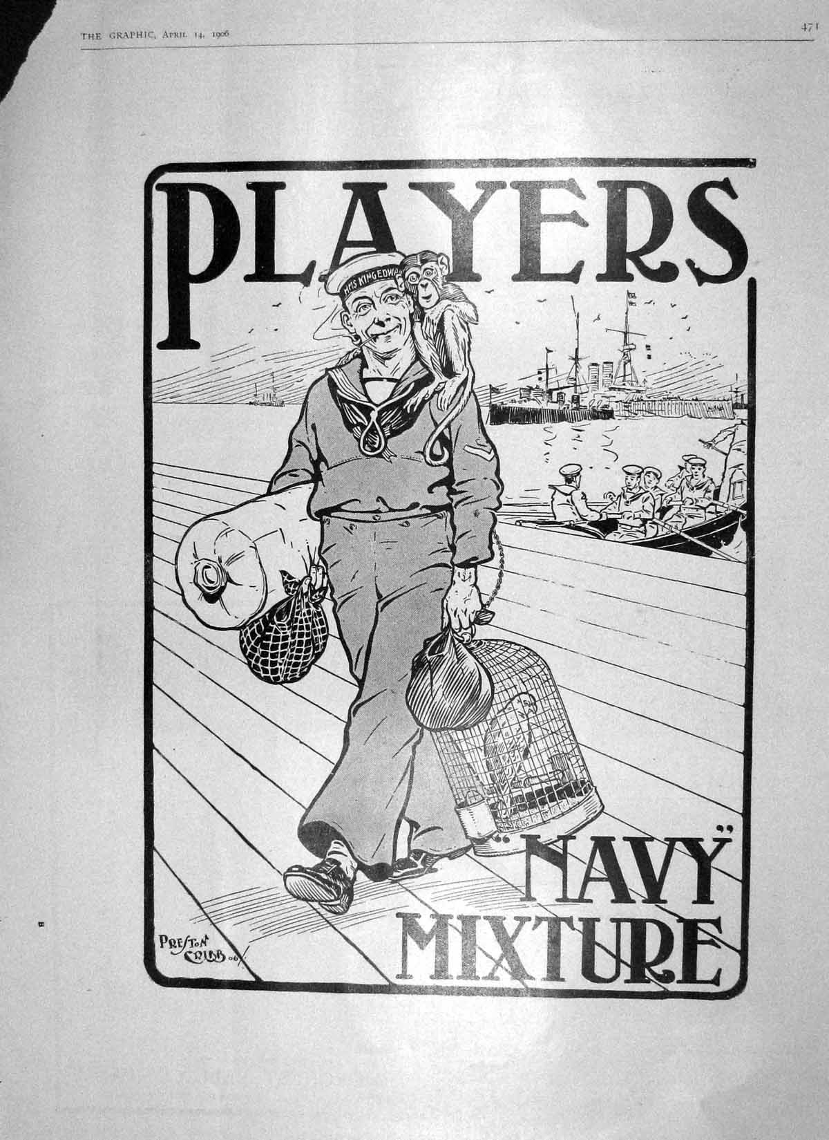 Original Old Antique Print 1906 Advertisement Players Navy Mixture Cigarettes