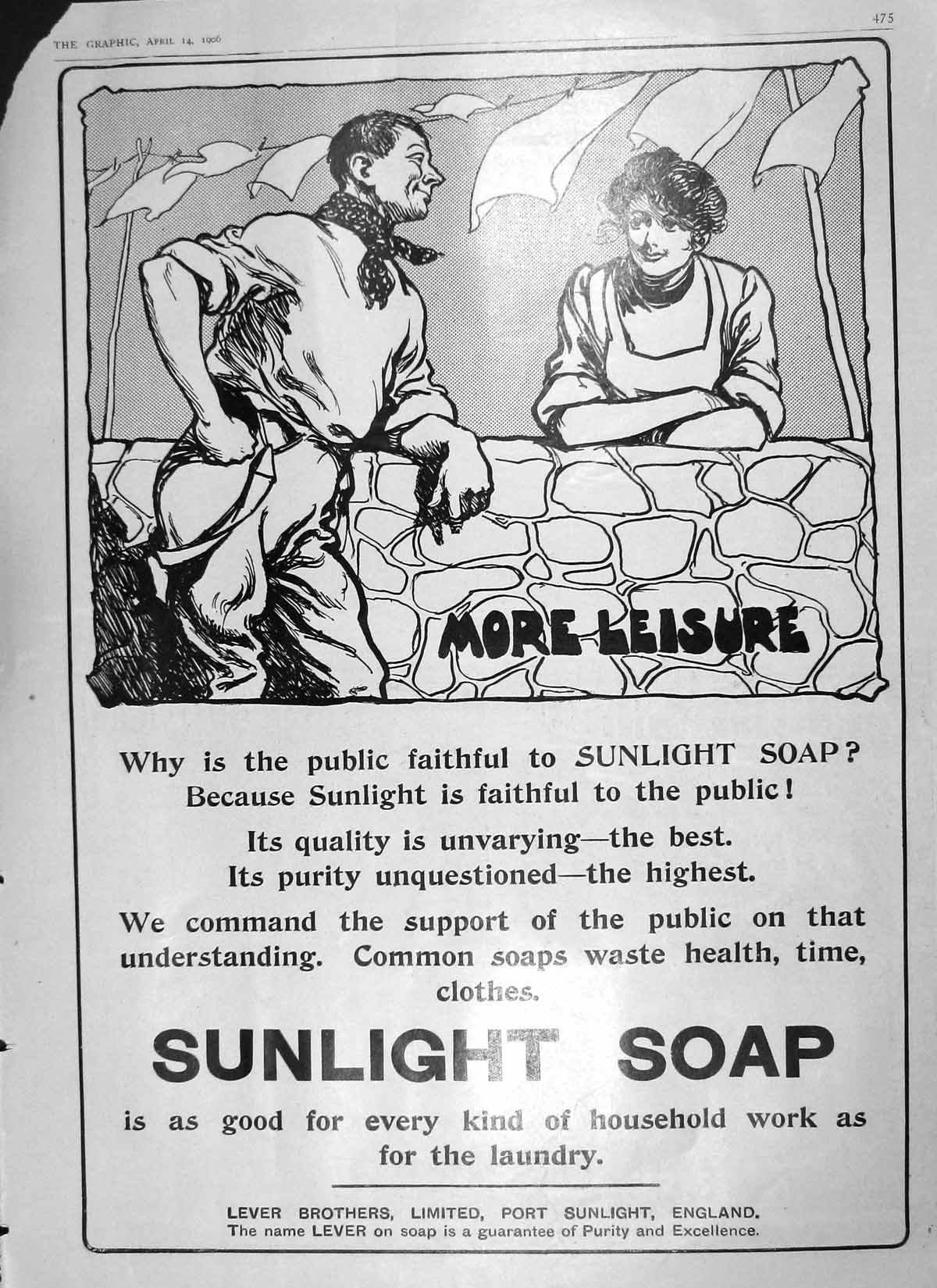 Old Antique Print 1906 Advertisement Sunlight Soap Lever Brothers London 20th
