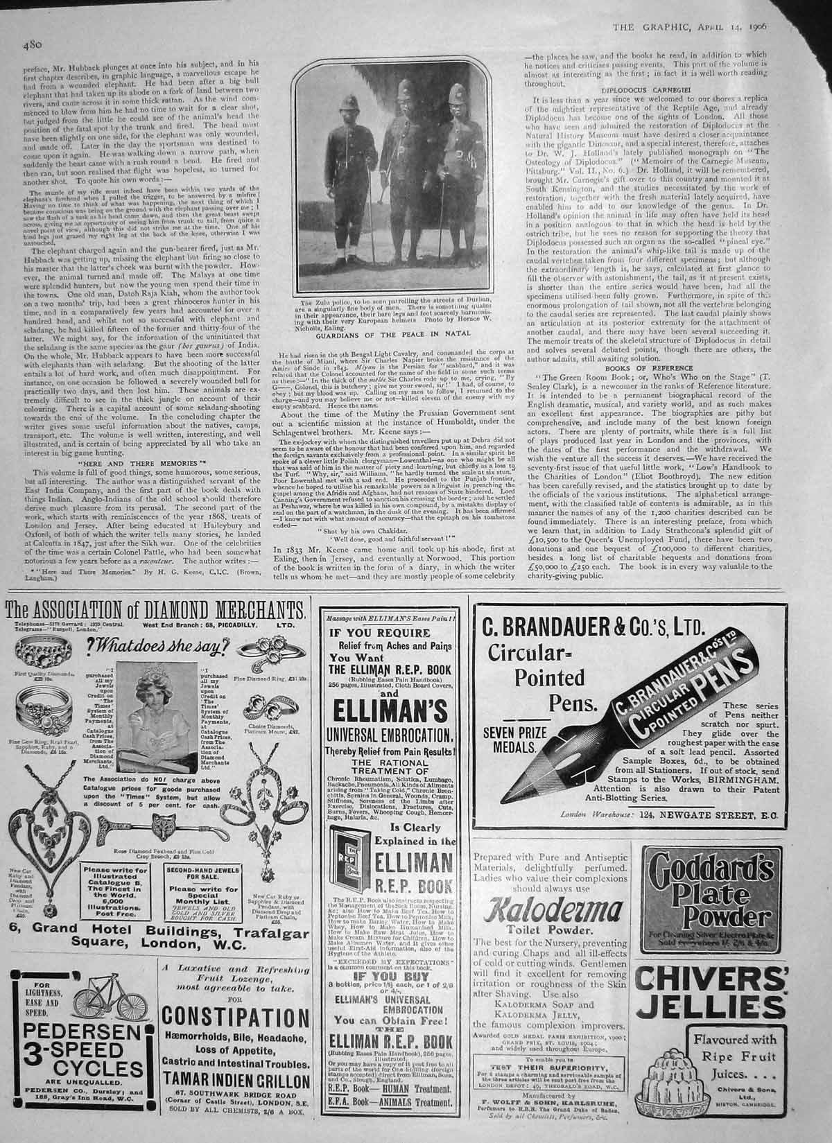 Old Antique Print 1906 Zulu Police Guardians Peace Natal Durban Diamonds 20th