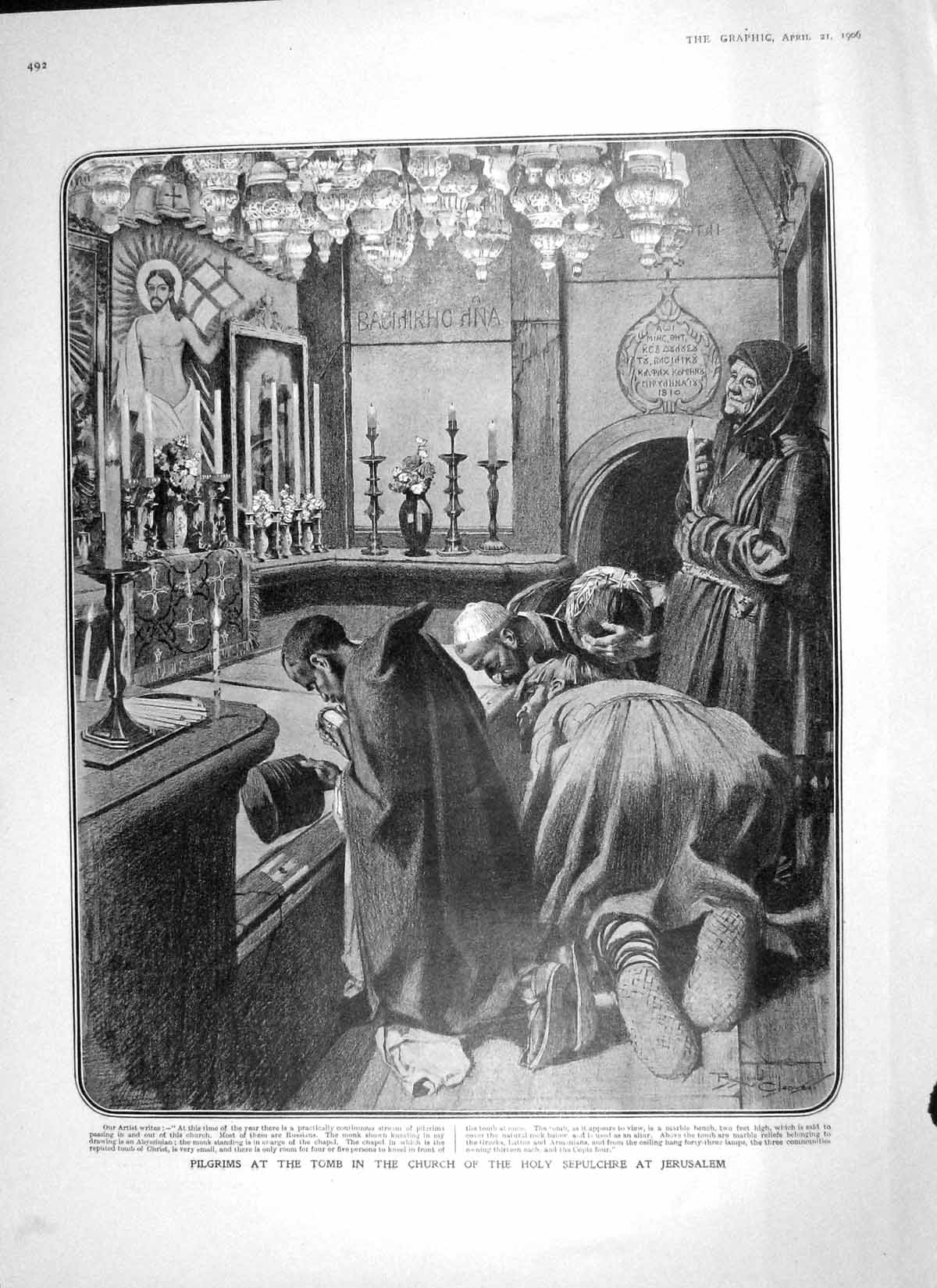 Old Antique Print 1906 Pilgrims Tomb Church Jerusalem Vesuvius Teneriffe 20th