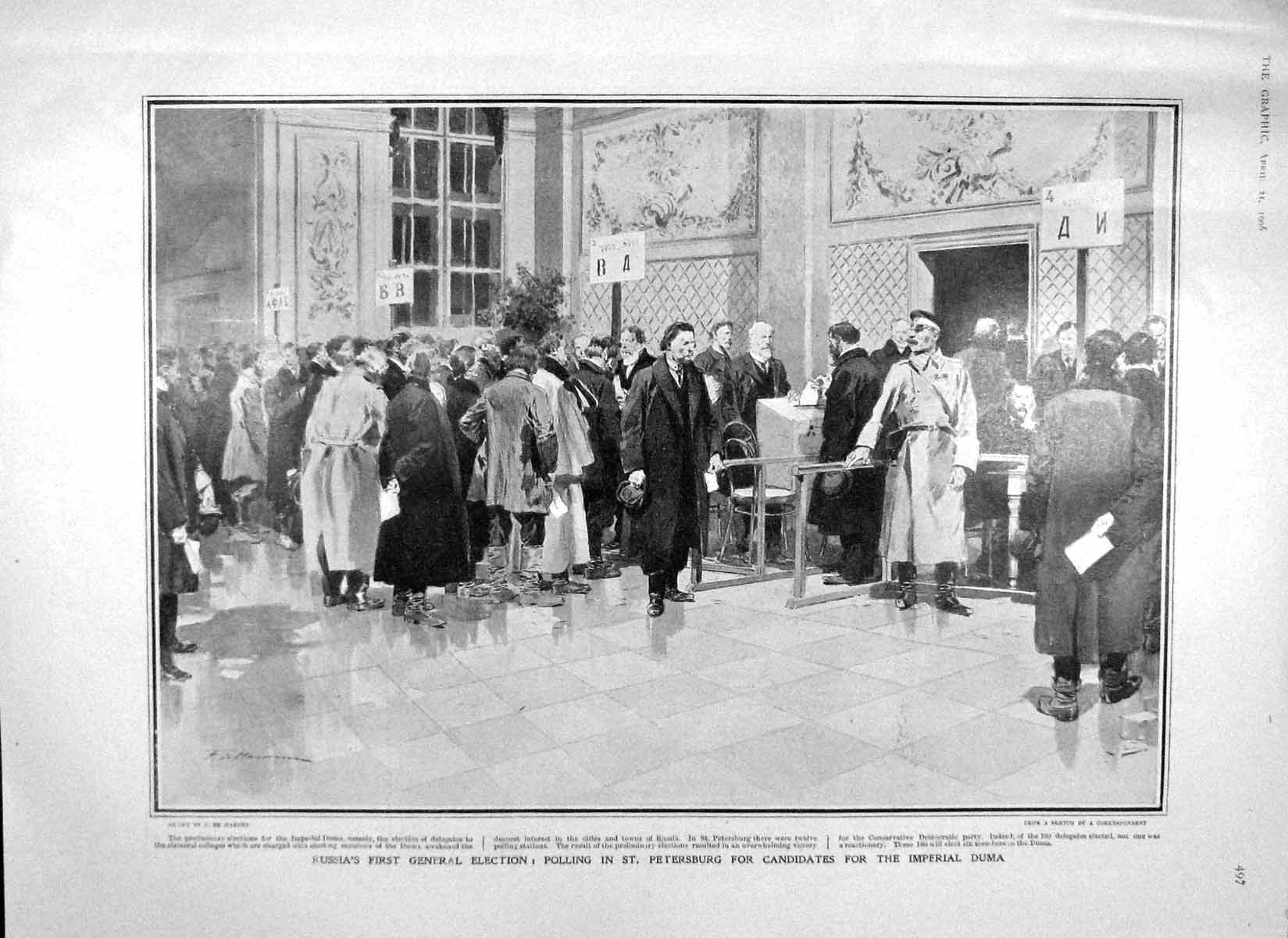 Original Old Antique Print 1906 Russia Election Petersburg Duma Vesuvius Naples