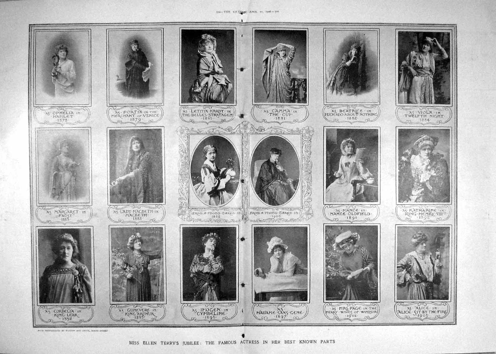 Old Antique Print 1906 Ellen Terry Theatre Actress Macbeth Windsor Hardy 20th