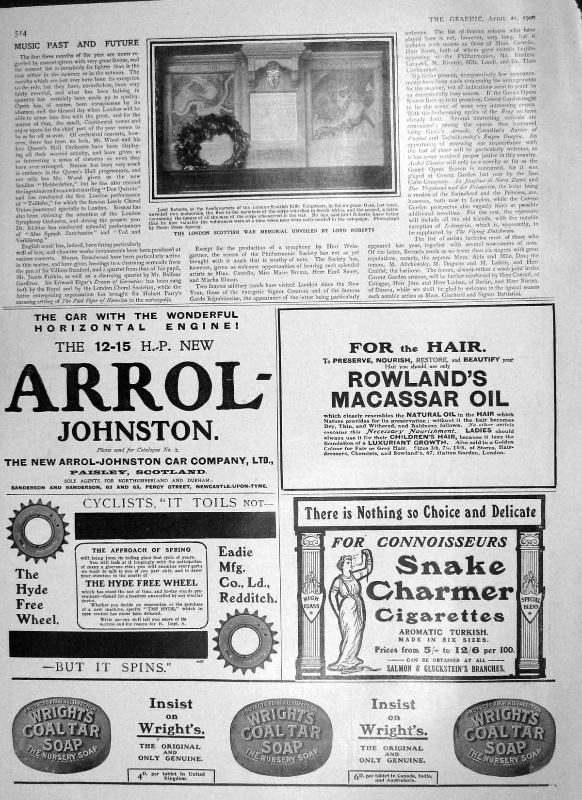 Original Old Antique Print 1906 London Scottish War Memorial Lord Roberts Arrol