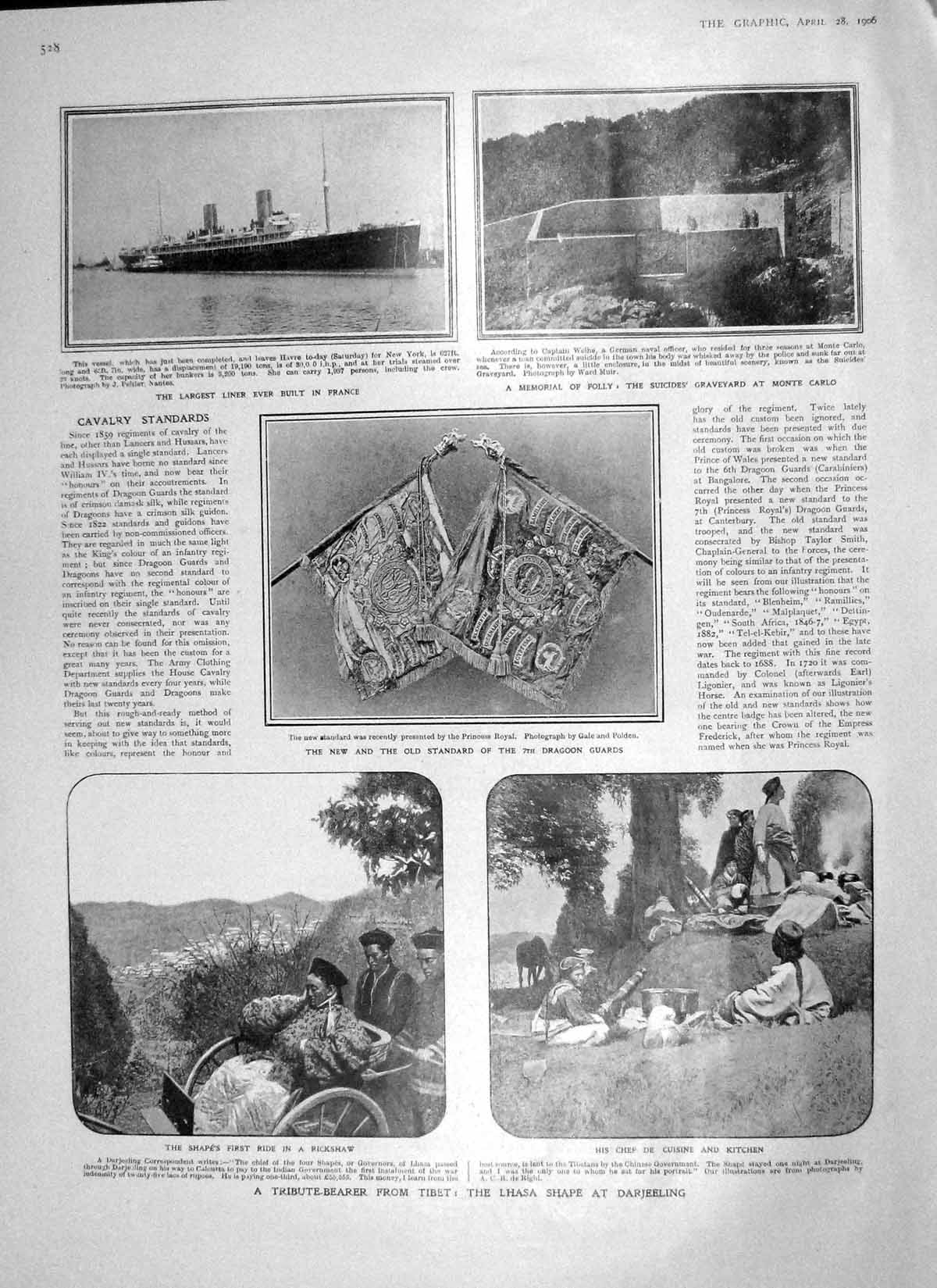 Original Old Antique Print 1906 Liner Ship France Monte Carlo Darjeeling Terry