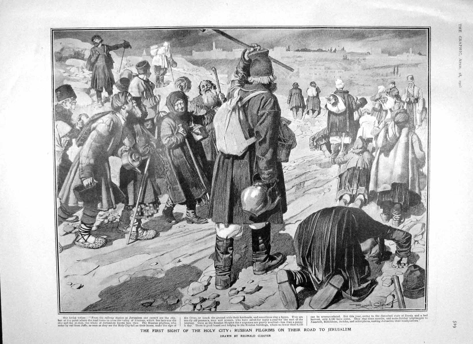 Old Antique Print 1906 Holy City Russian Pilgrims Jerusalem Rodin Olympic 20th