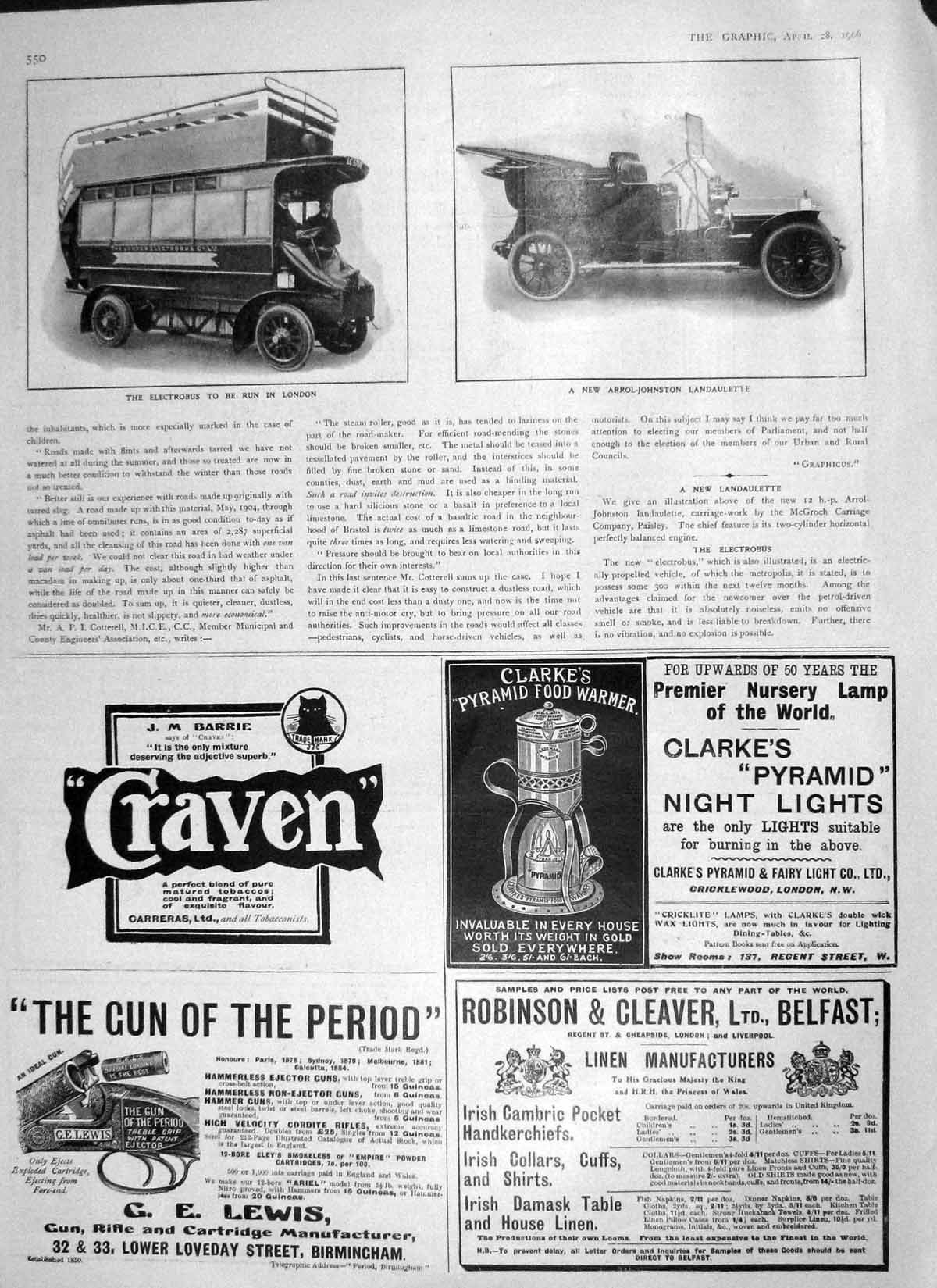 Old Antique Print 1906 Electrobus London Arrol-Johnston Landaulette Car 20th
