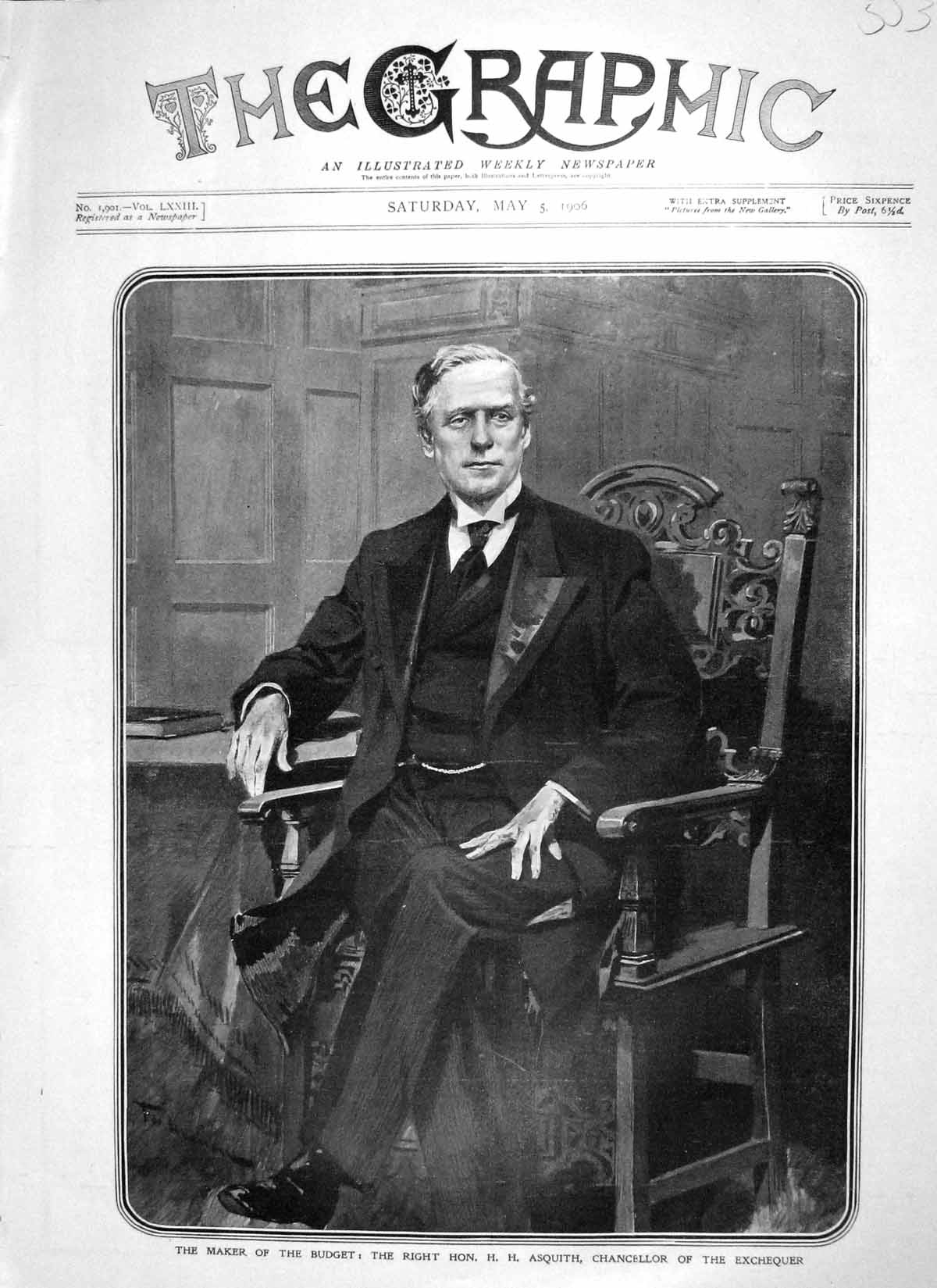 Old Antique Print 1906 Portrait Maker Budget Asquith Chancellor Exchequer 20th