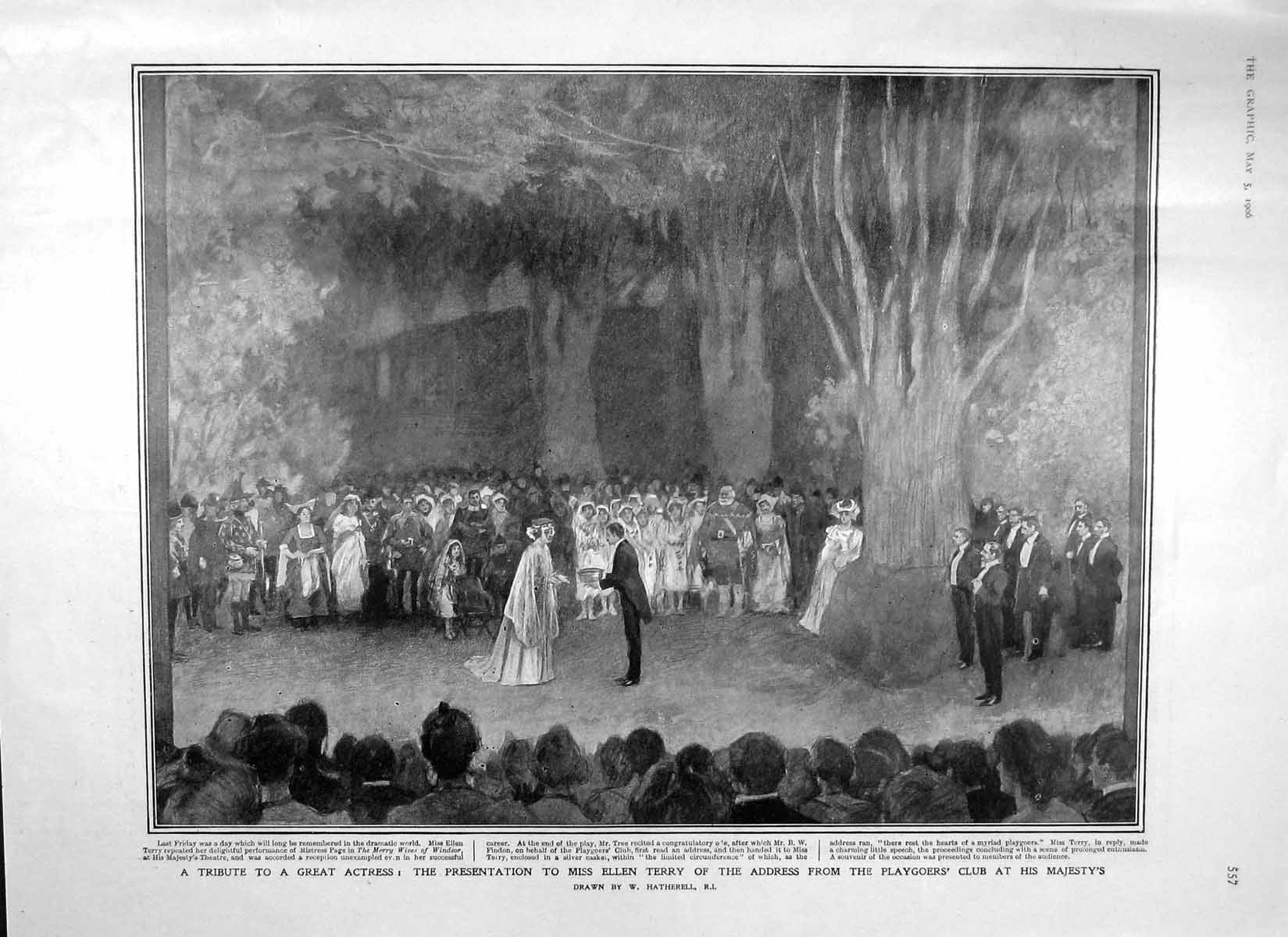 Old Antique Print 1906 Ellen Terry Majesty Theatre Ladies Gallery Commons 20th