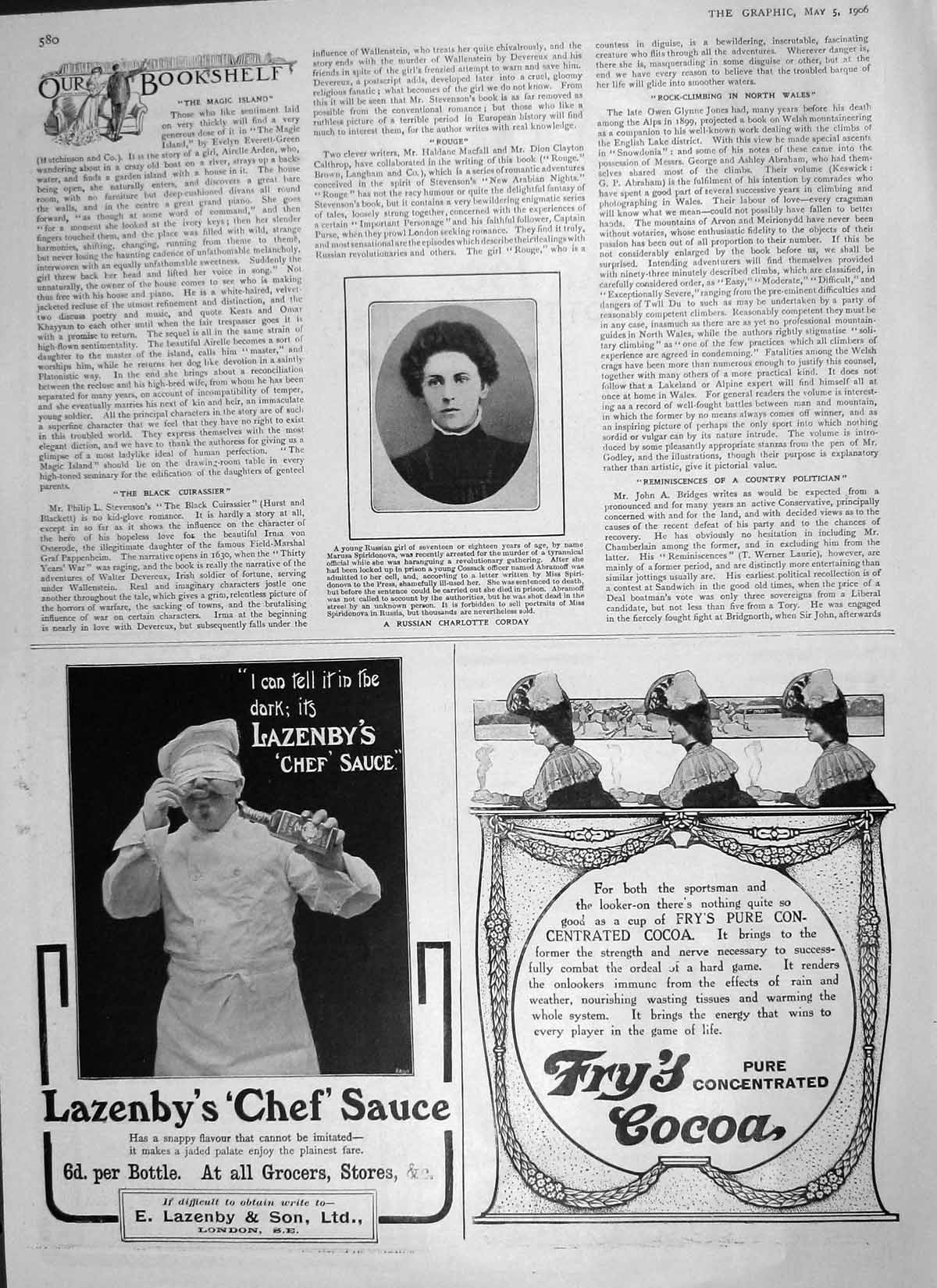 Original Old Antique Print 1906 Russian Charlotte Corday Lazenby Chef Sauc 20th
