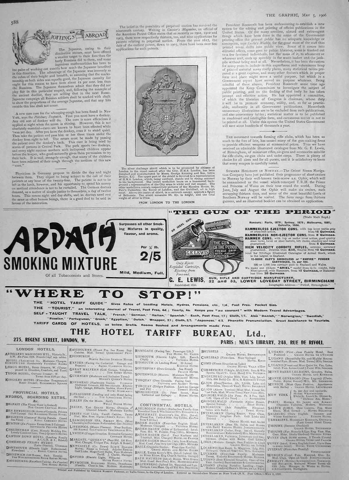 Original Old Antique Print 1906 Silver Challenge Shield London Ardath Lewis Gun