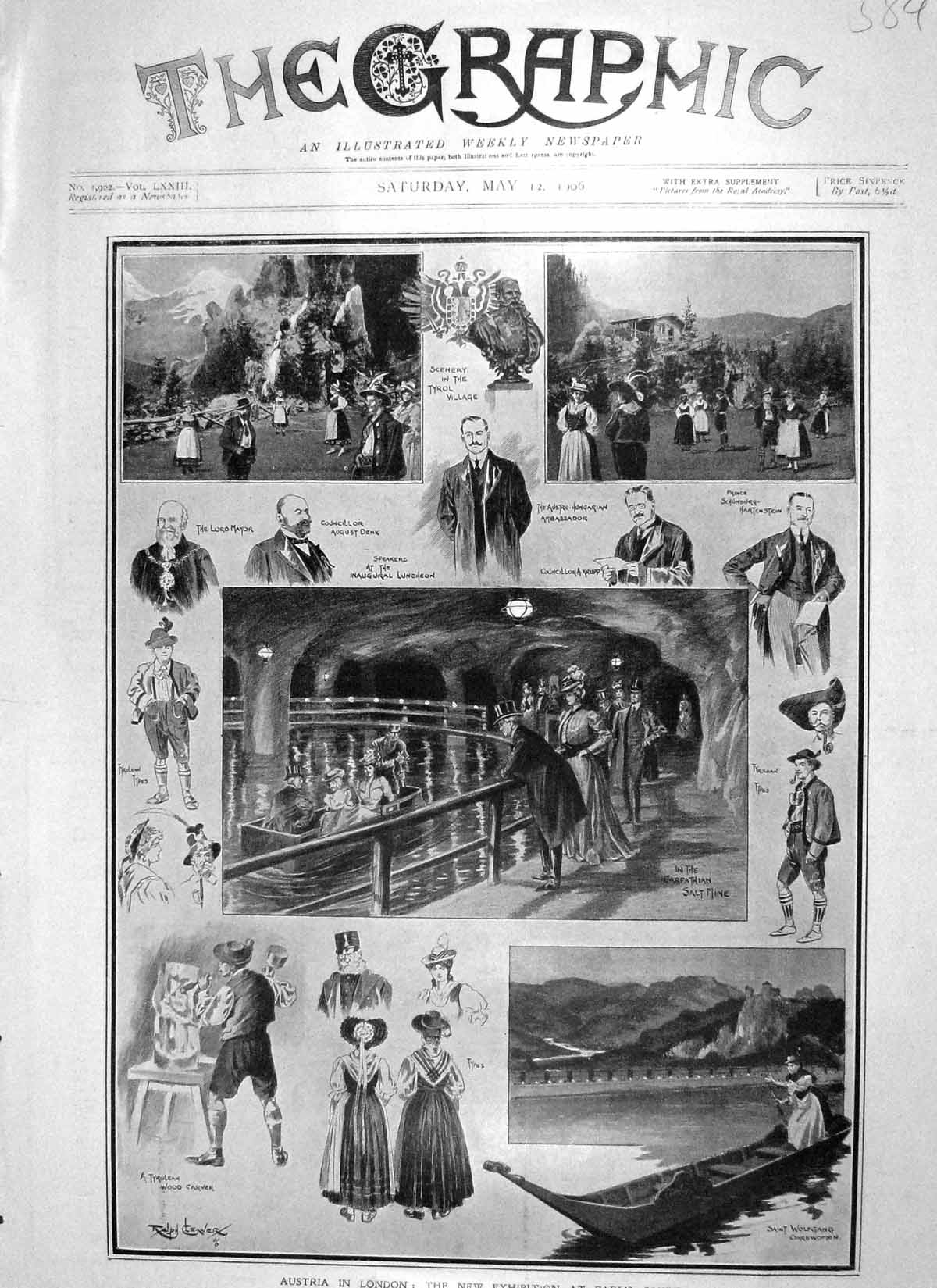 Original Old Antique Print 1906 Exhibition Earl'S Court Krupp Salt Mine Austria