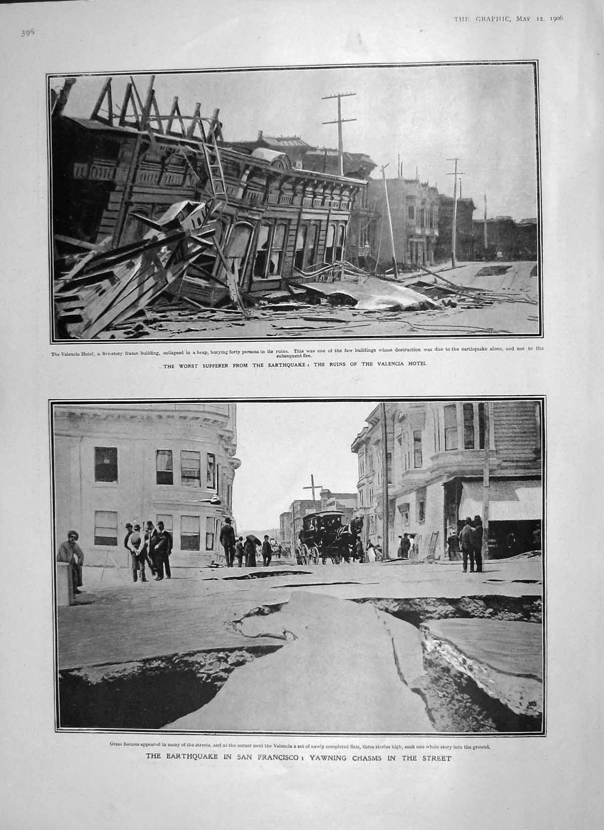 Original Old Antique Print 1906 Earthquake San Francisco Valencia Scotland 20th