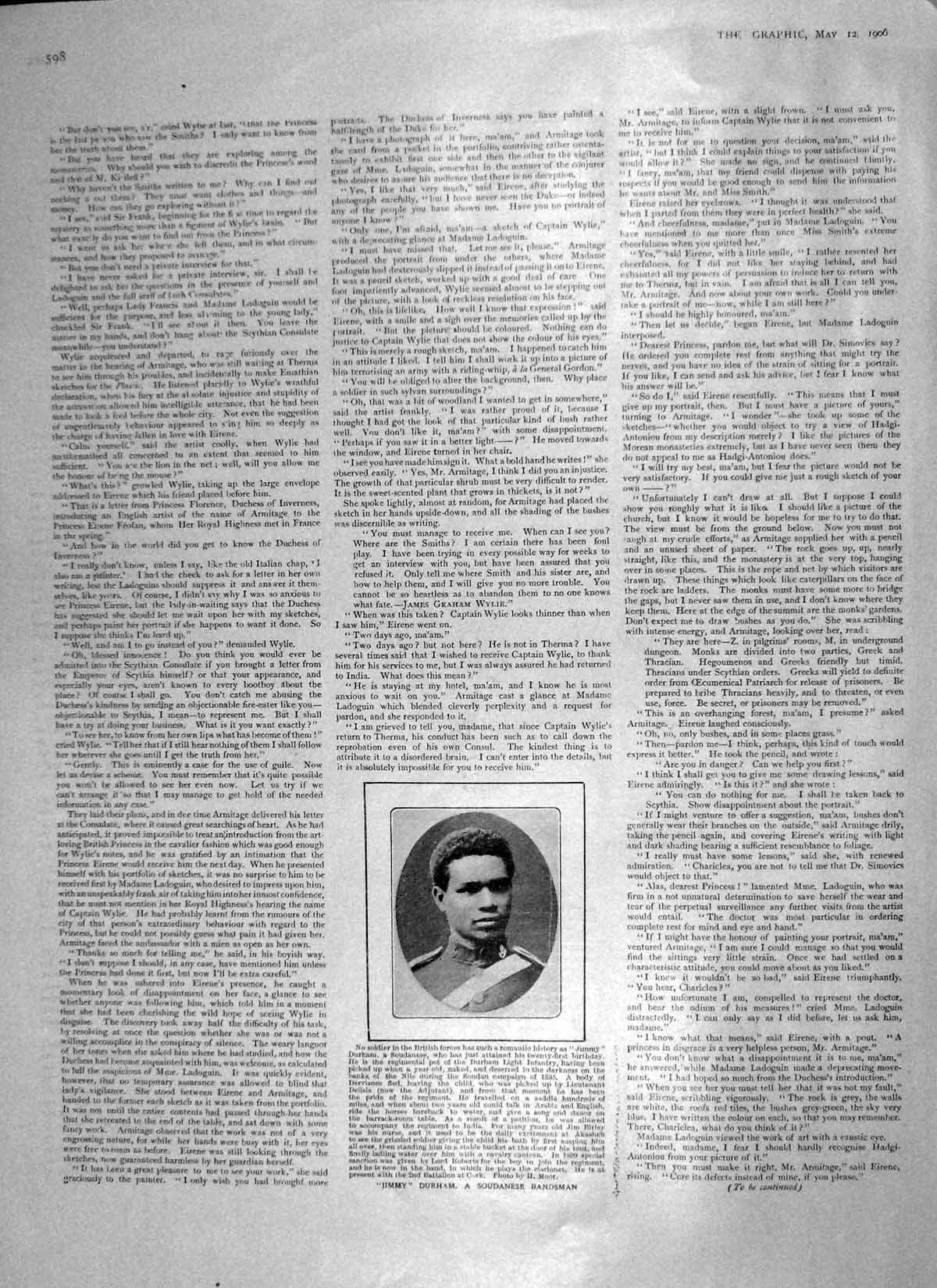 Original Old Antique Print 1906 Portrait Jimmy Durham Soudanese B 20th Century