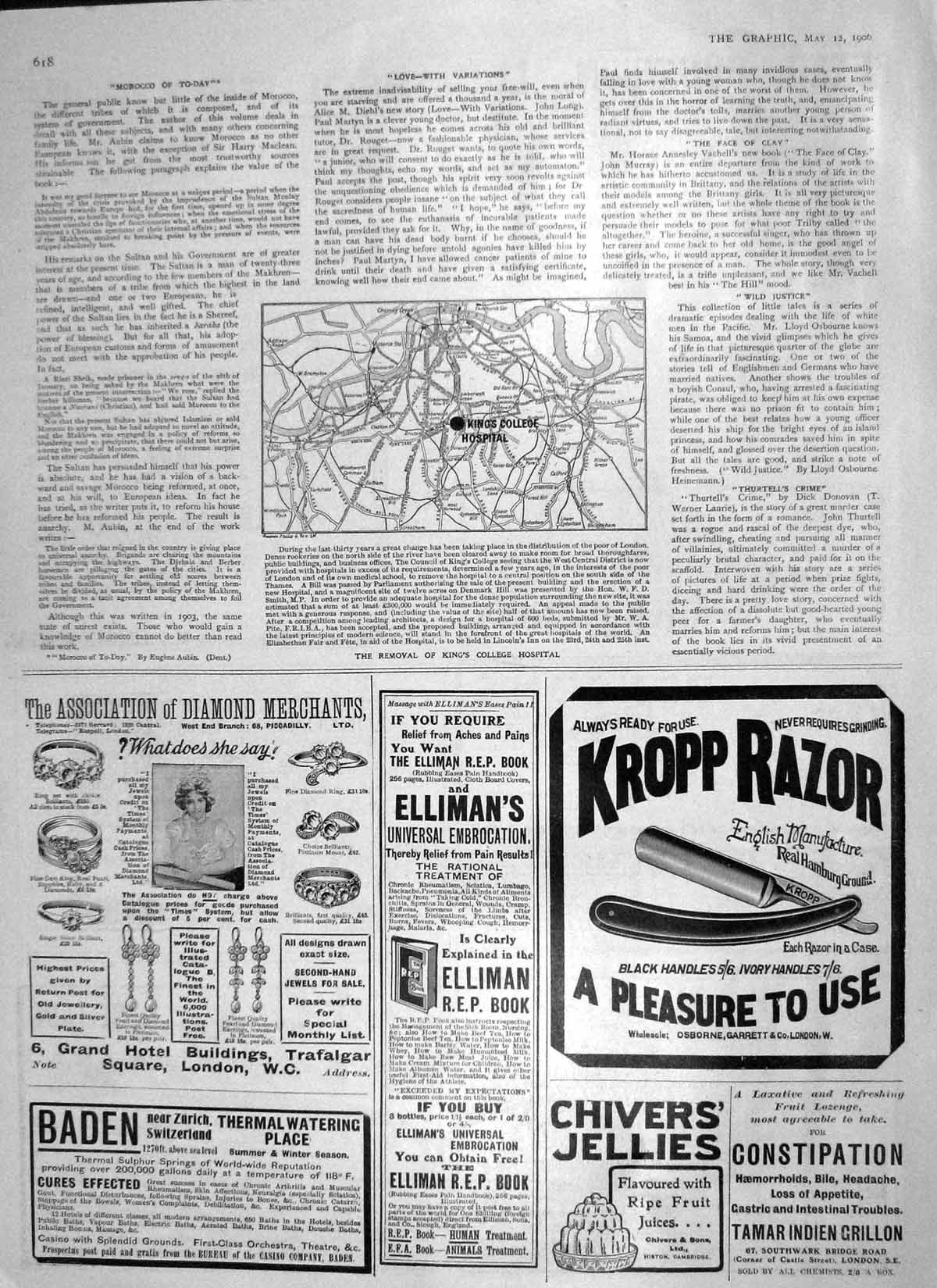 Old Antique Print 1906 Removal King'S College Hospital Kropp Razor Baden 20th