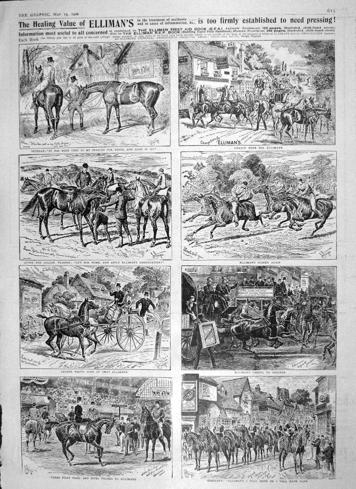 Old Antique Print 1906 Advertisement Ellimans Embrocation Horses Healing 20th
