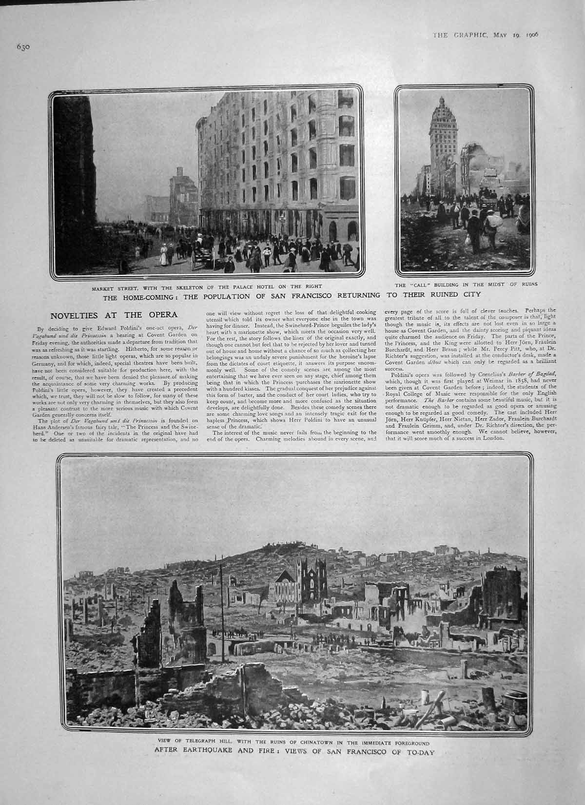 Original Old Antique Print 1906 Earthquake San Francisco Chinatown Dewey Hotel