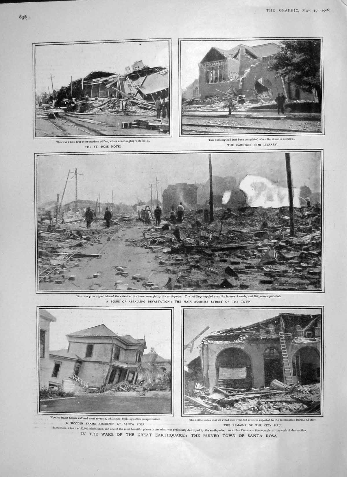 Original Old Antique Print 1906 Earthquake Santa Rosa America Commons Bottomley