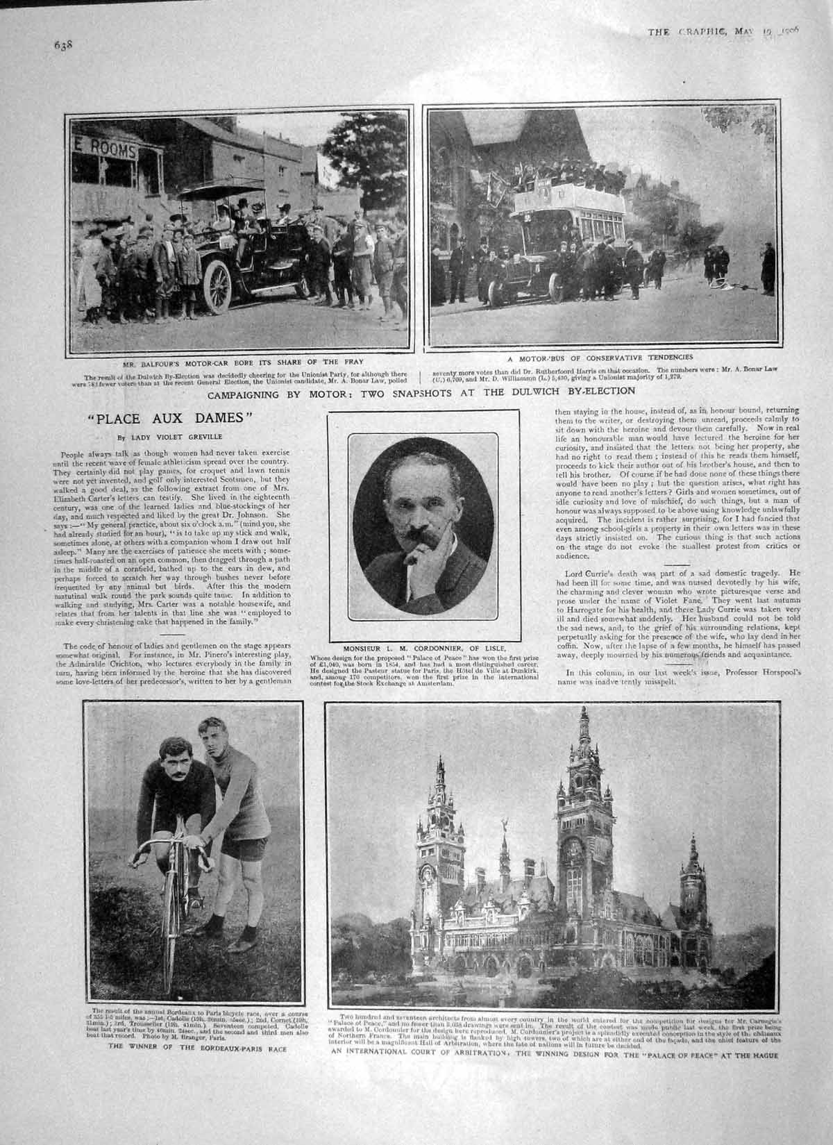 Old Antique Print 1906 Motor Car Dulwich Election Cordonnier Minto India 20th