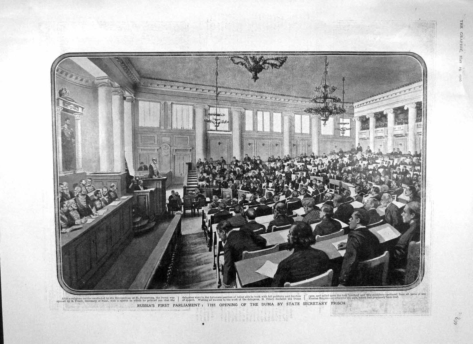 Original Old Antique Print 1906 Russia Parliament Duma Frisch Natal Indab 20th