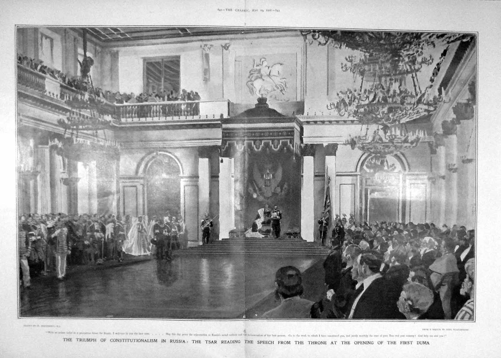 Old Antique Print 1906 Constitutionalism Russia Tsar Speech First Duma 20th