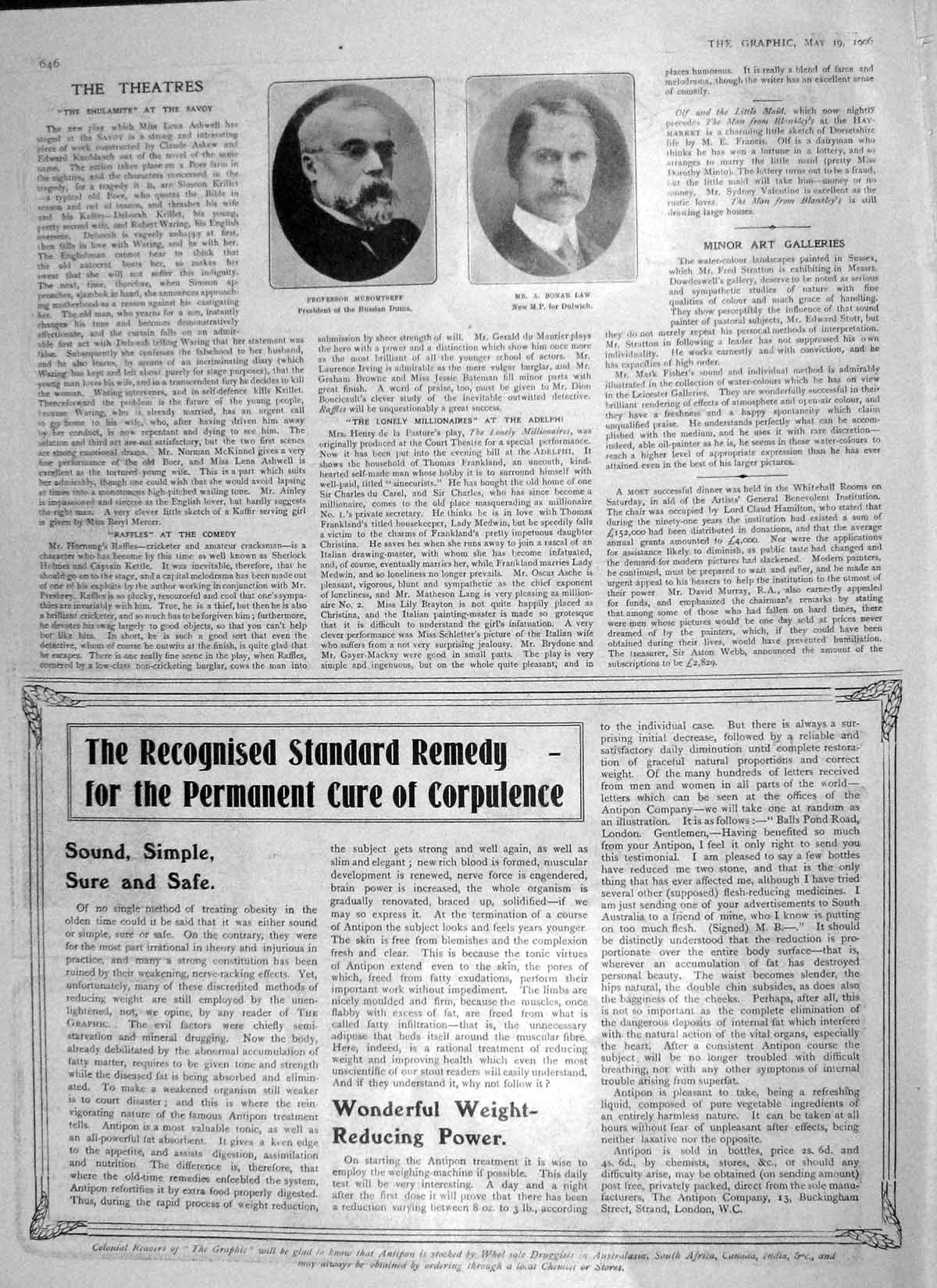 Original Old Antique Print 1906 Professor Muromtseff Duma Bonar Law Dulwich