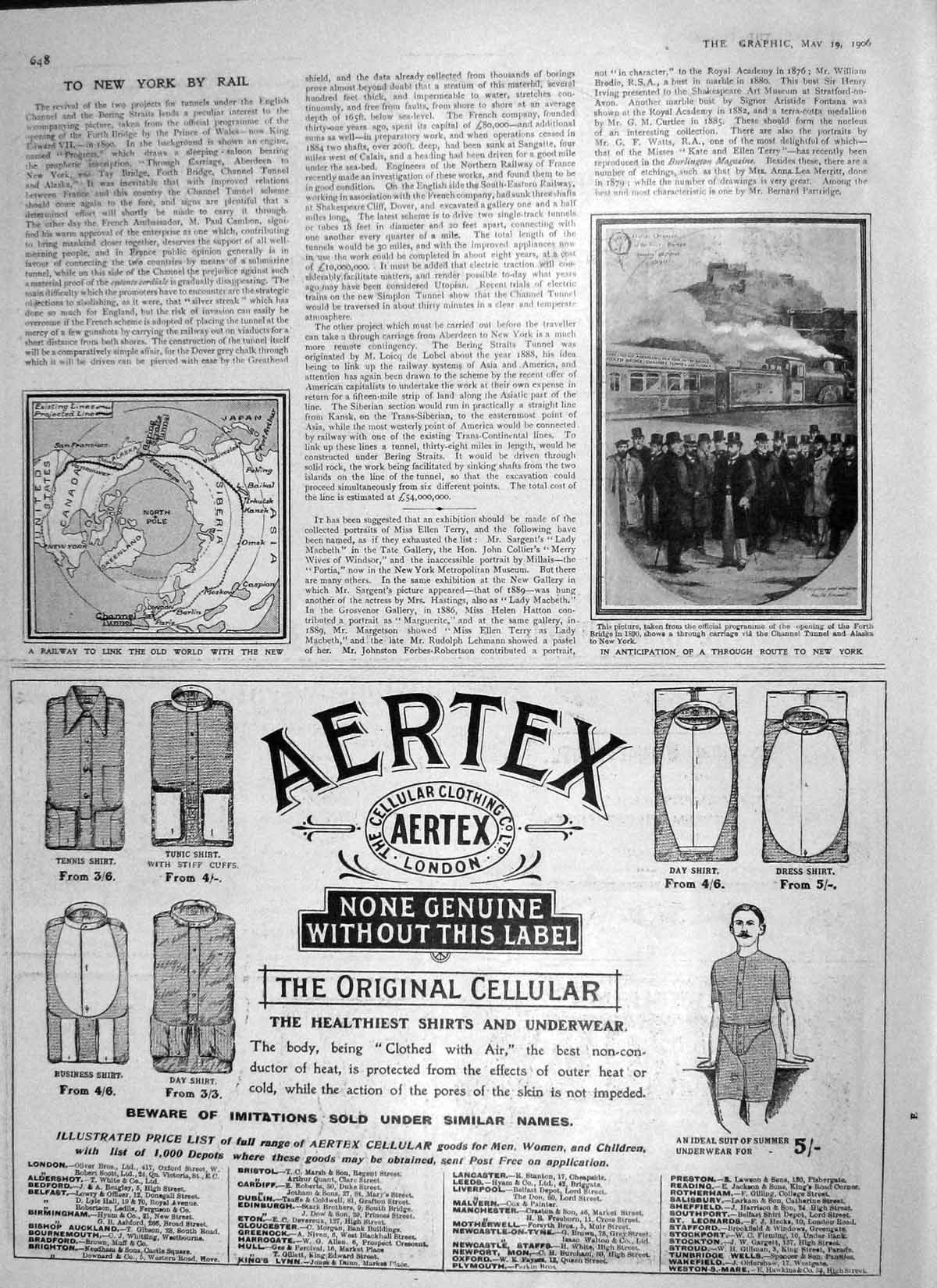 Old Antique Print 1906 Railway Link North Pole Forth Bridge Train Aertex 20th