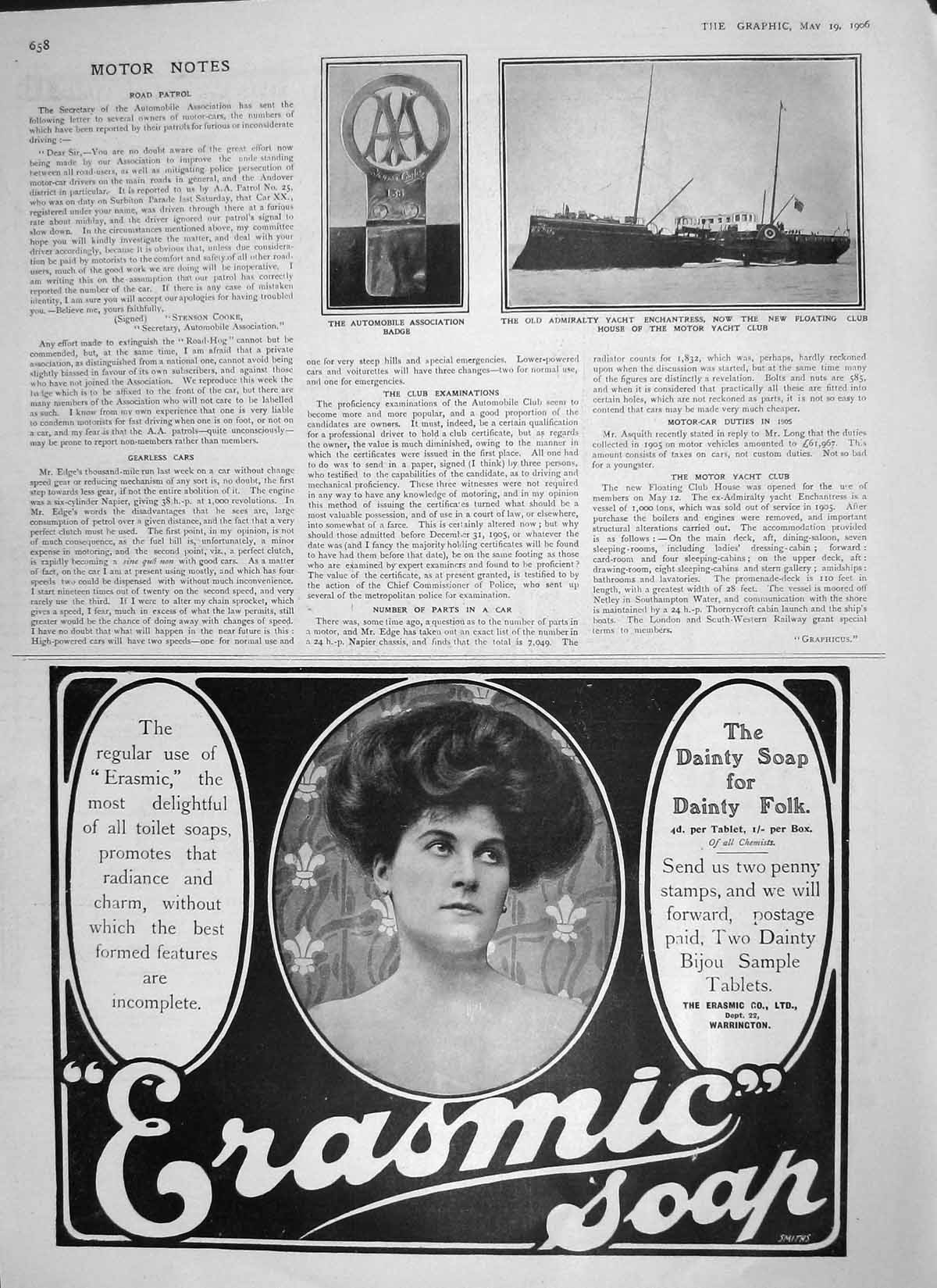 Original Old Antique Print 1906 Admiralty Yacht Enchantress Automobile Badge